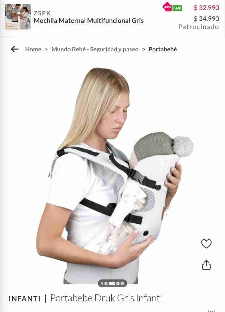 Mochila portabebés gris y lunares - miniatura 3