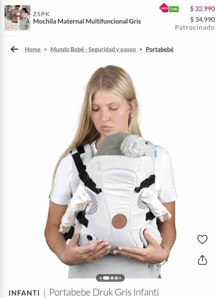 Mochila portabebés gris y lunares - miniatura 5