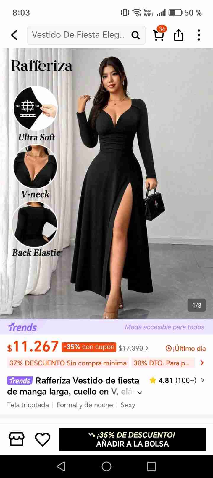 Vestido negro con abertura - miniatura 3