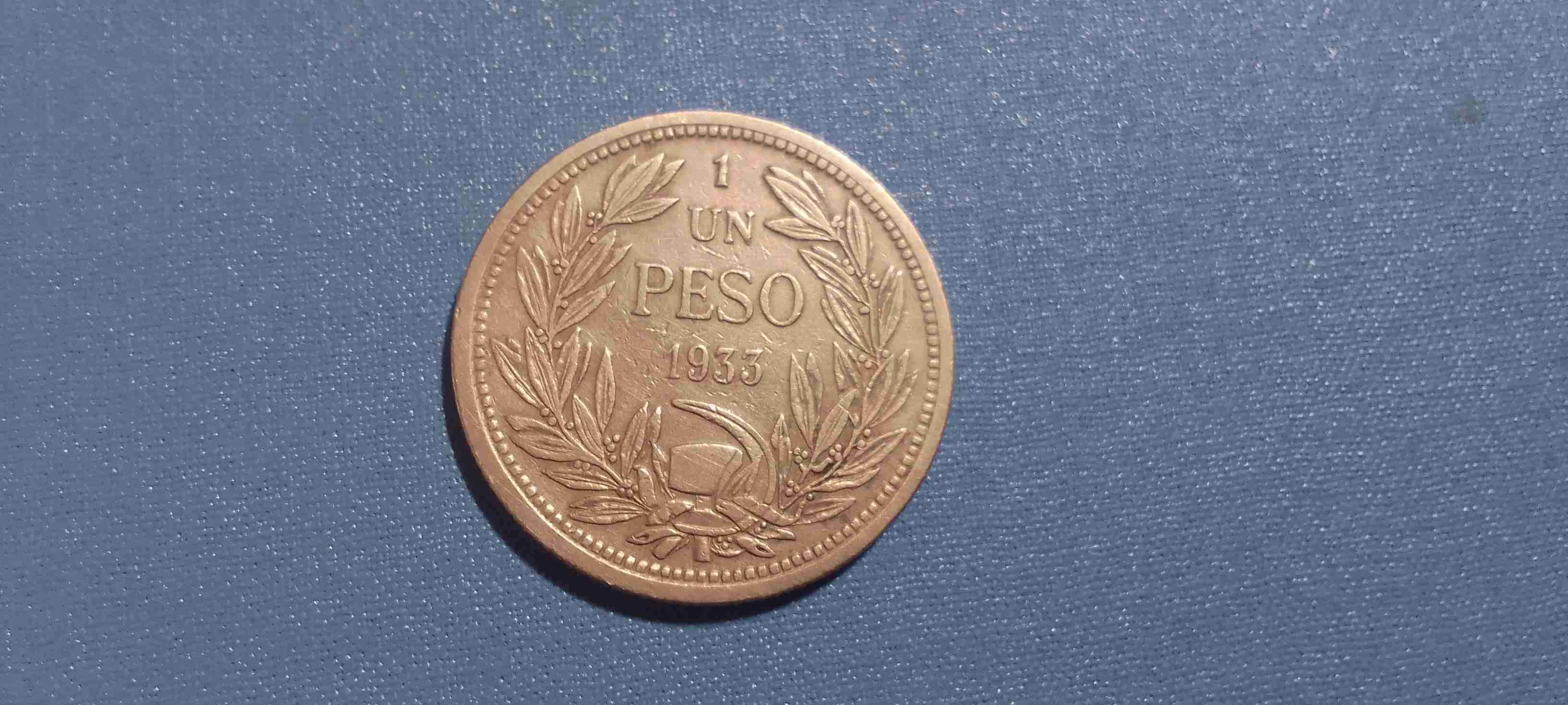 Moneda antigua chilena 1 peso 1933 - miniatura 2