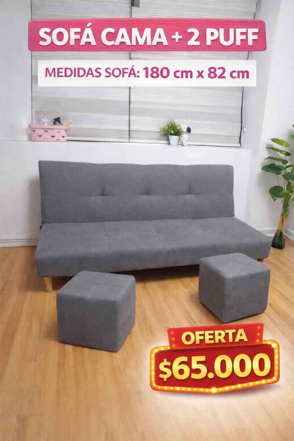 Sofá cama gris + 2 puff - miniatura 3