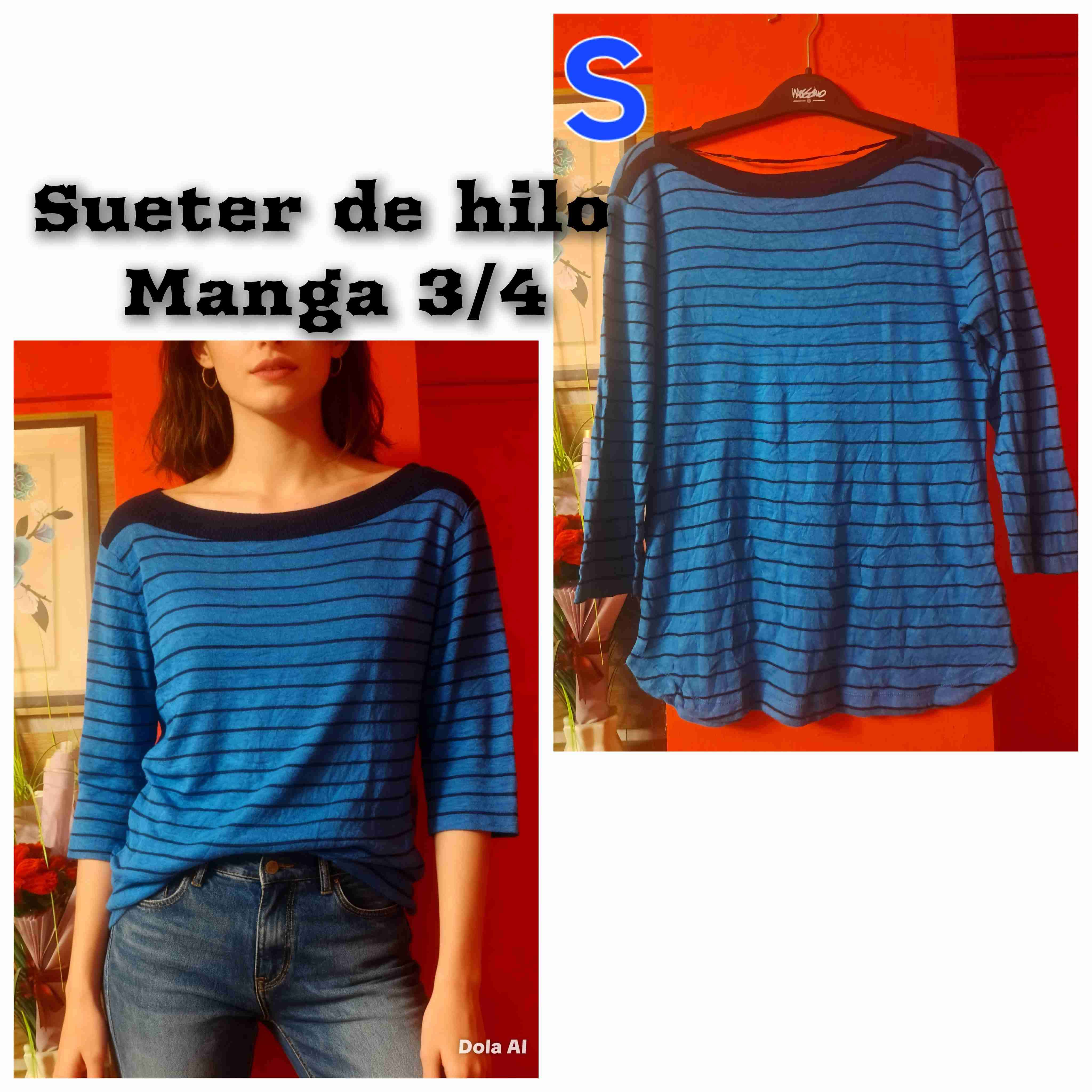 Suéter de hilo manga 3/4 azul