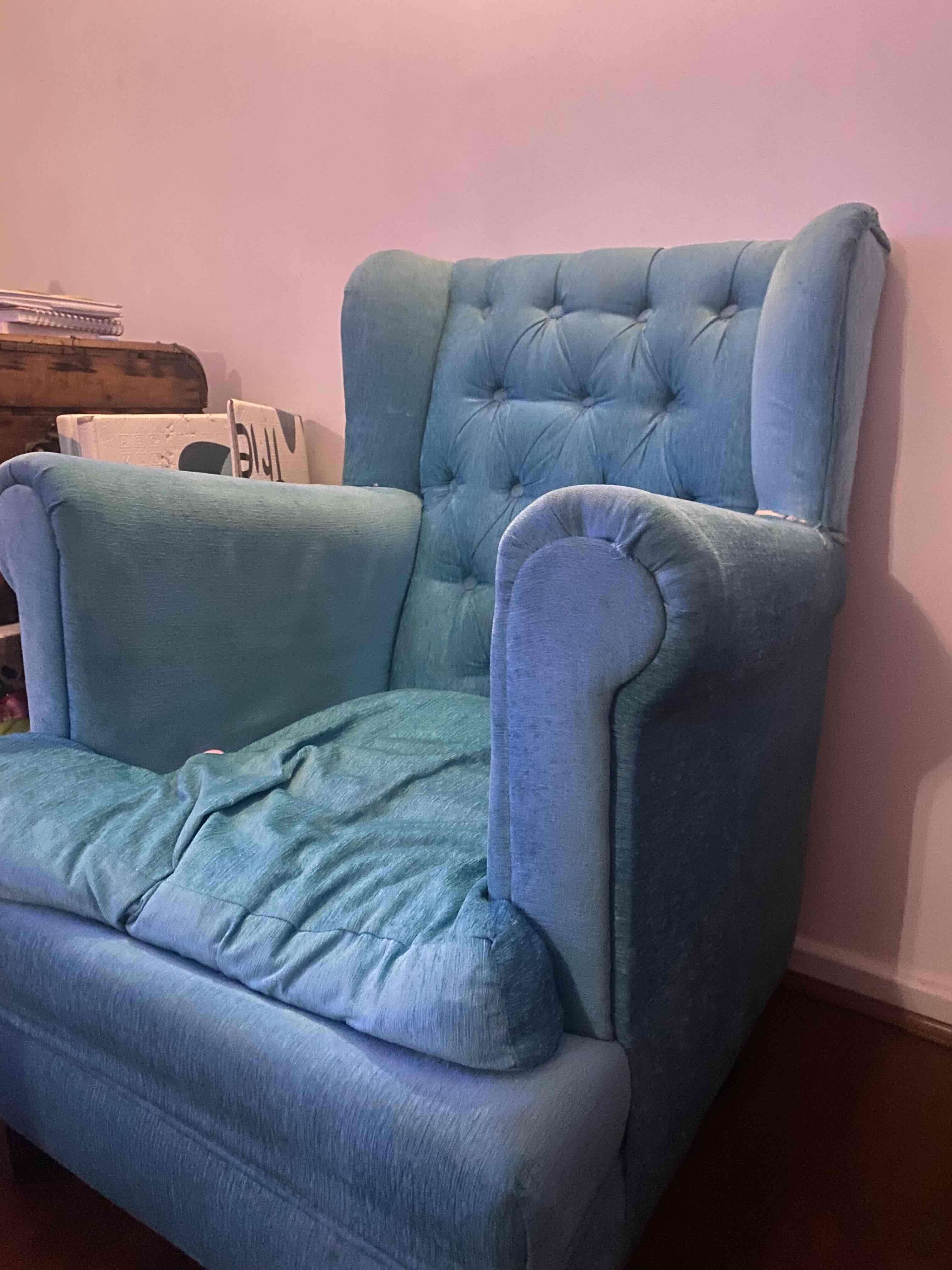 Sillón rayado y celeste vintage - miniatura 2