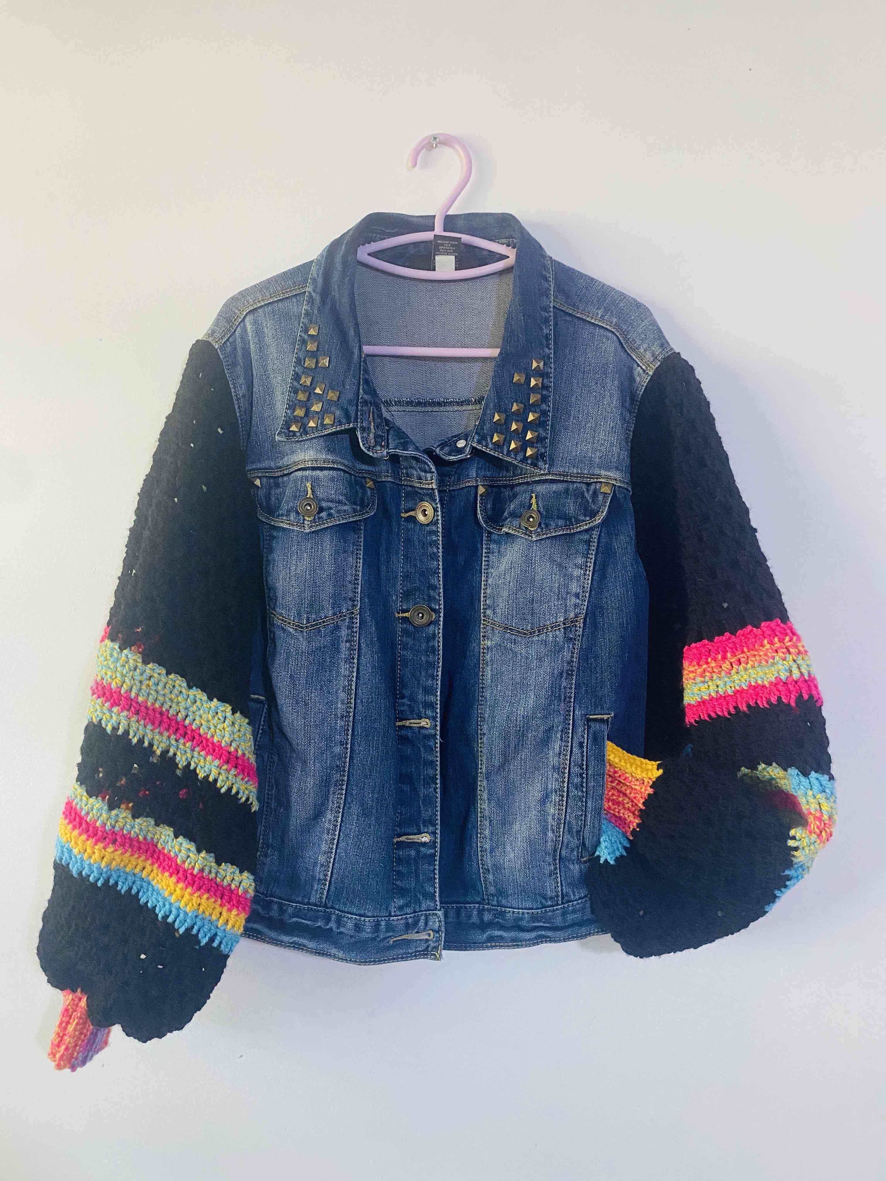 Chaqueta mezclilla con mangas tejidas - miniatura 5