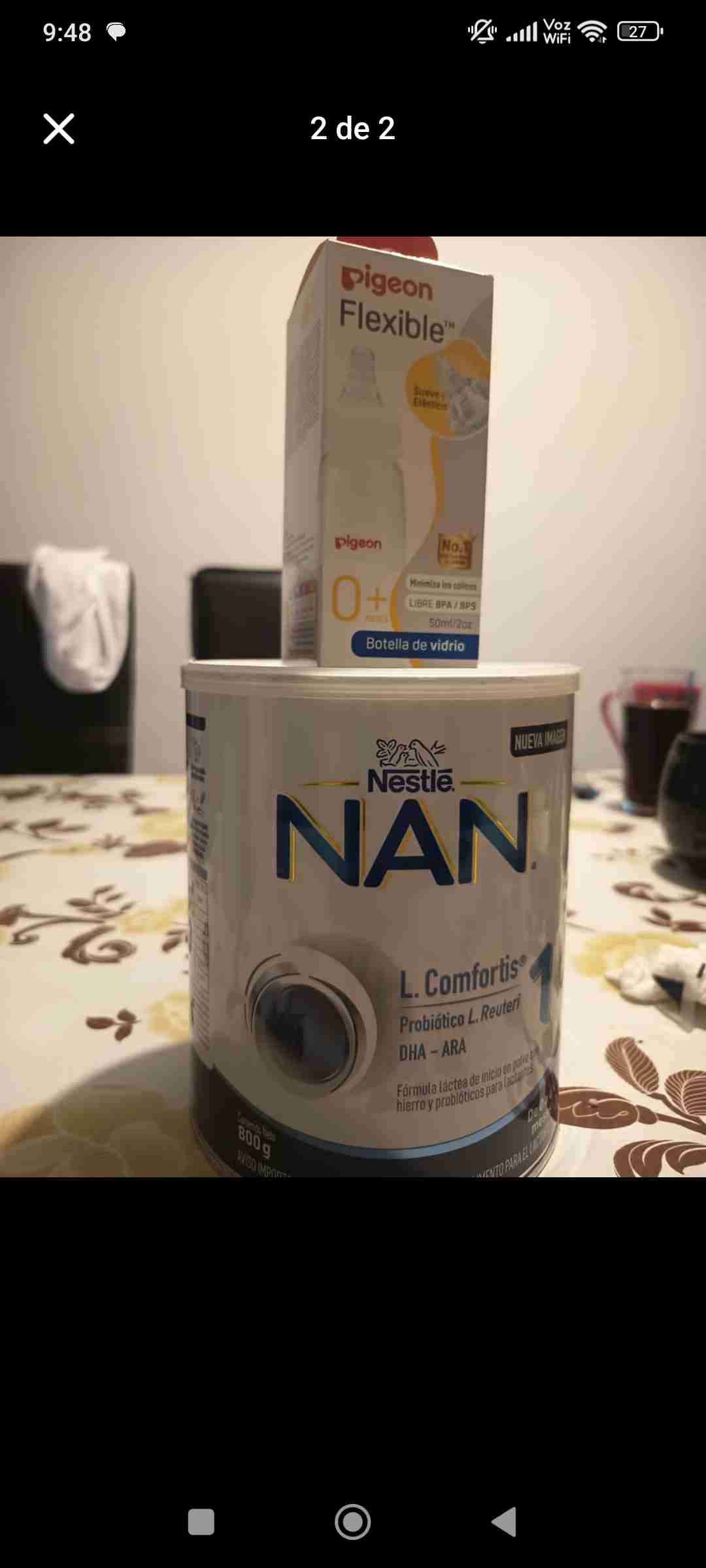 Fórmula NAN y mamadera Pigeon