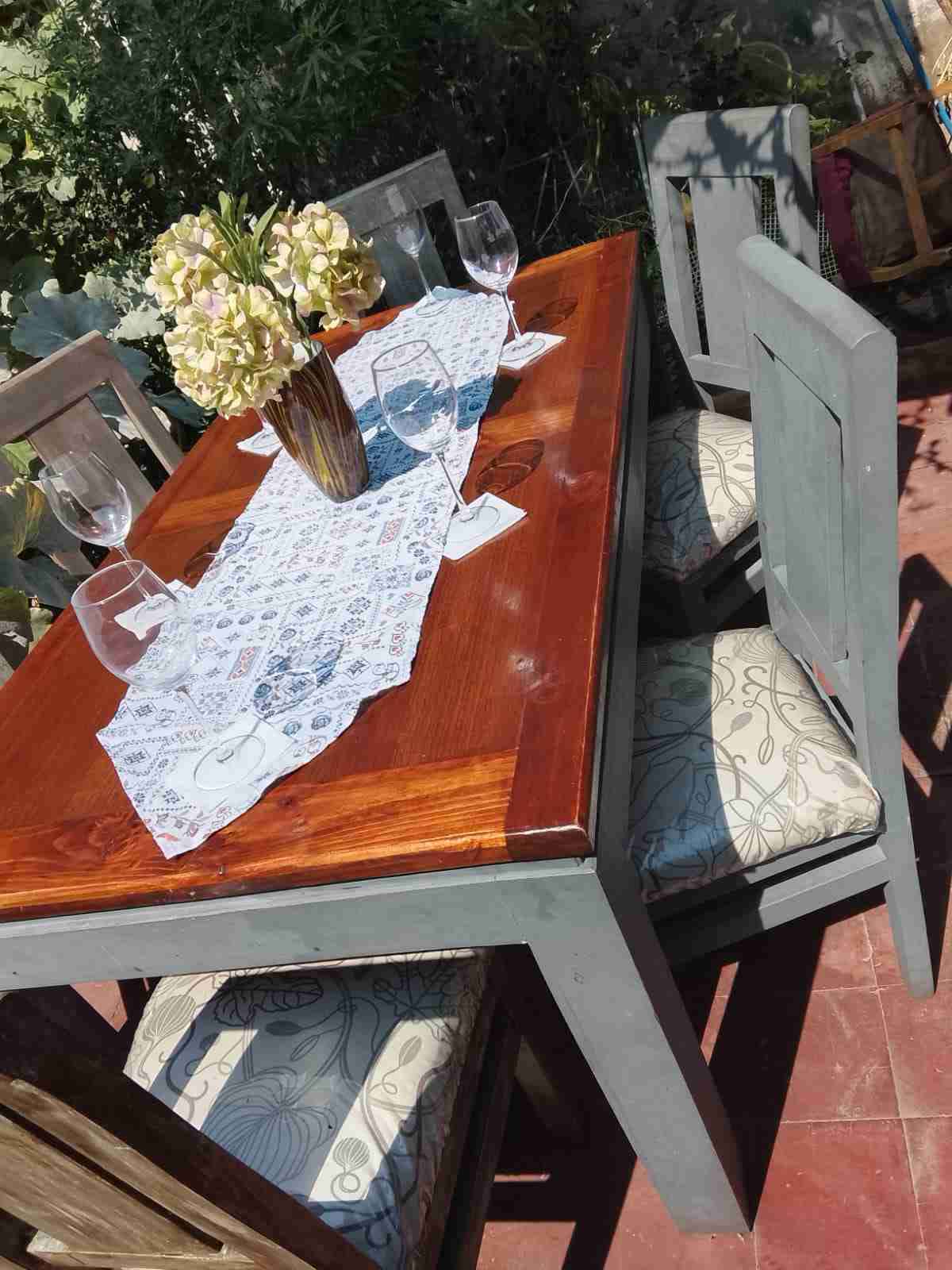 Juego de comedor de madera para exterior