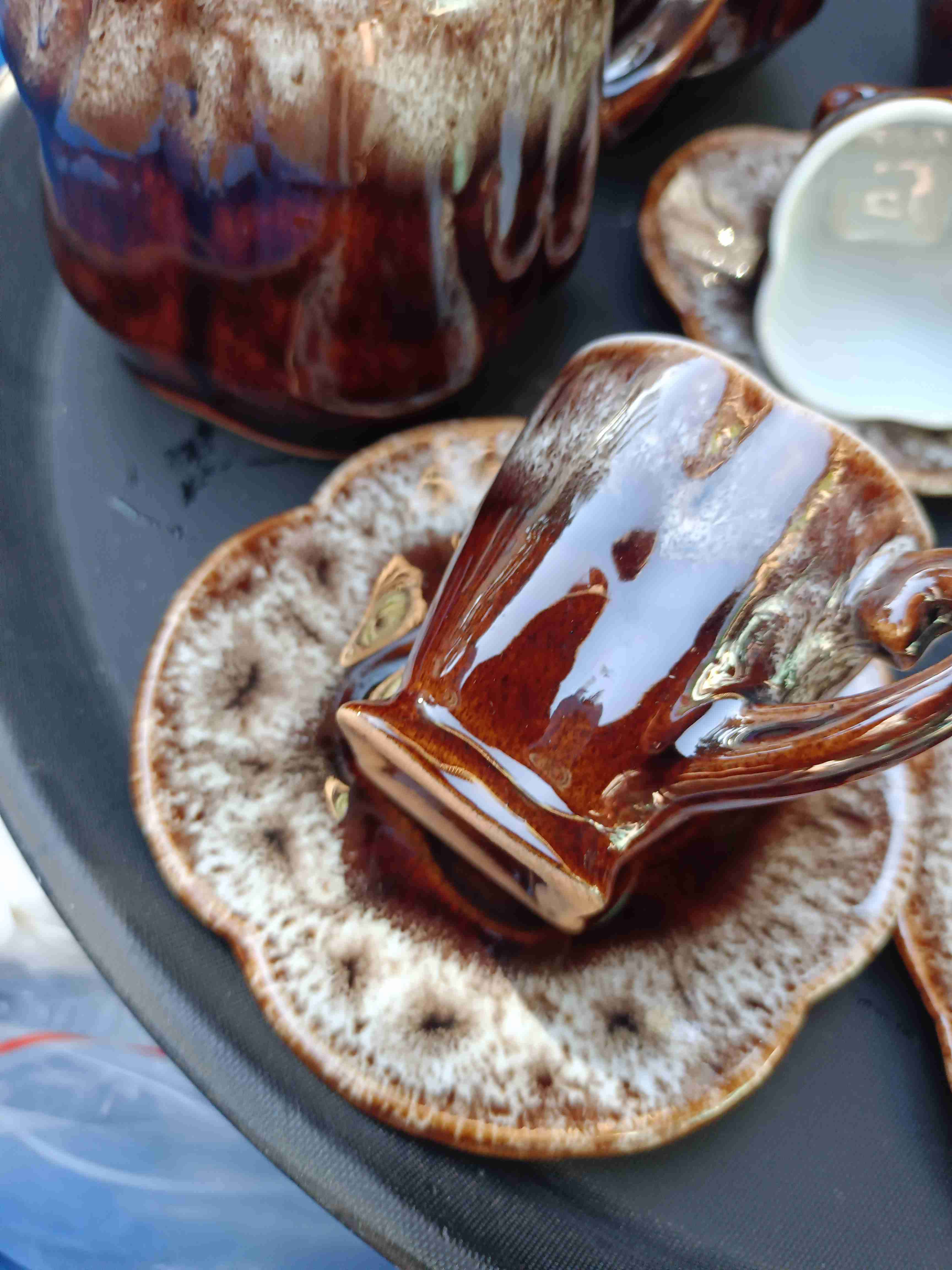 Juego de café de cerámica chorreada marrón - 3