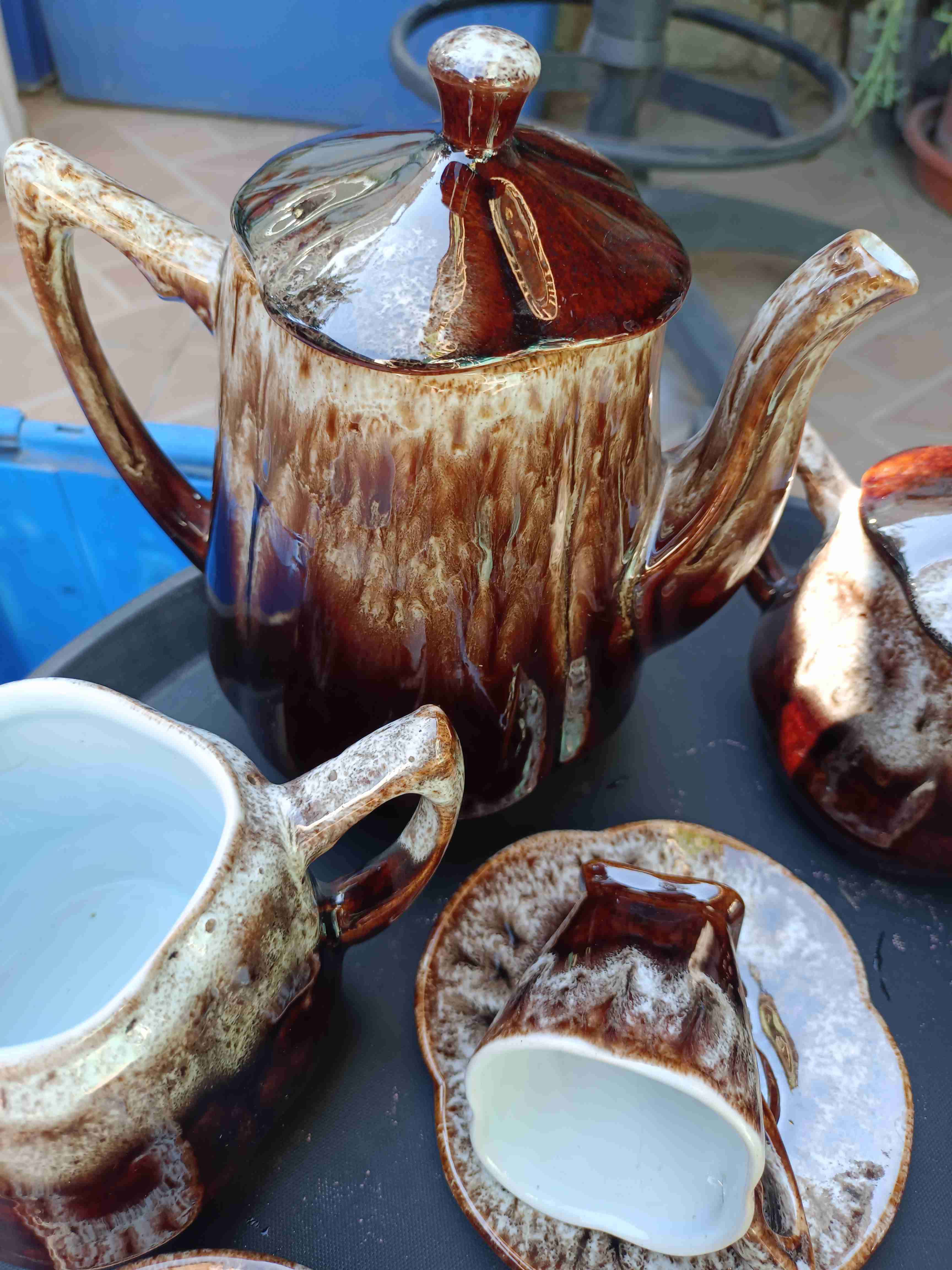 Juego de café de cerámica chorreada marrón - 4