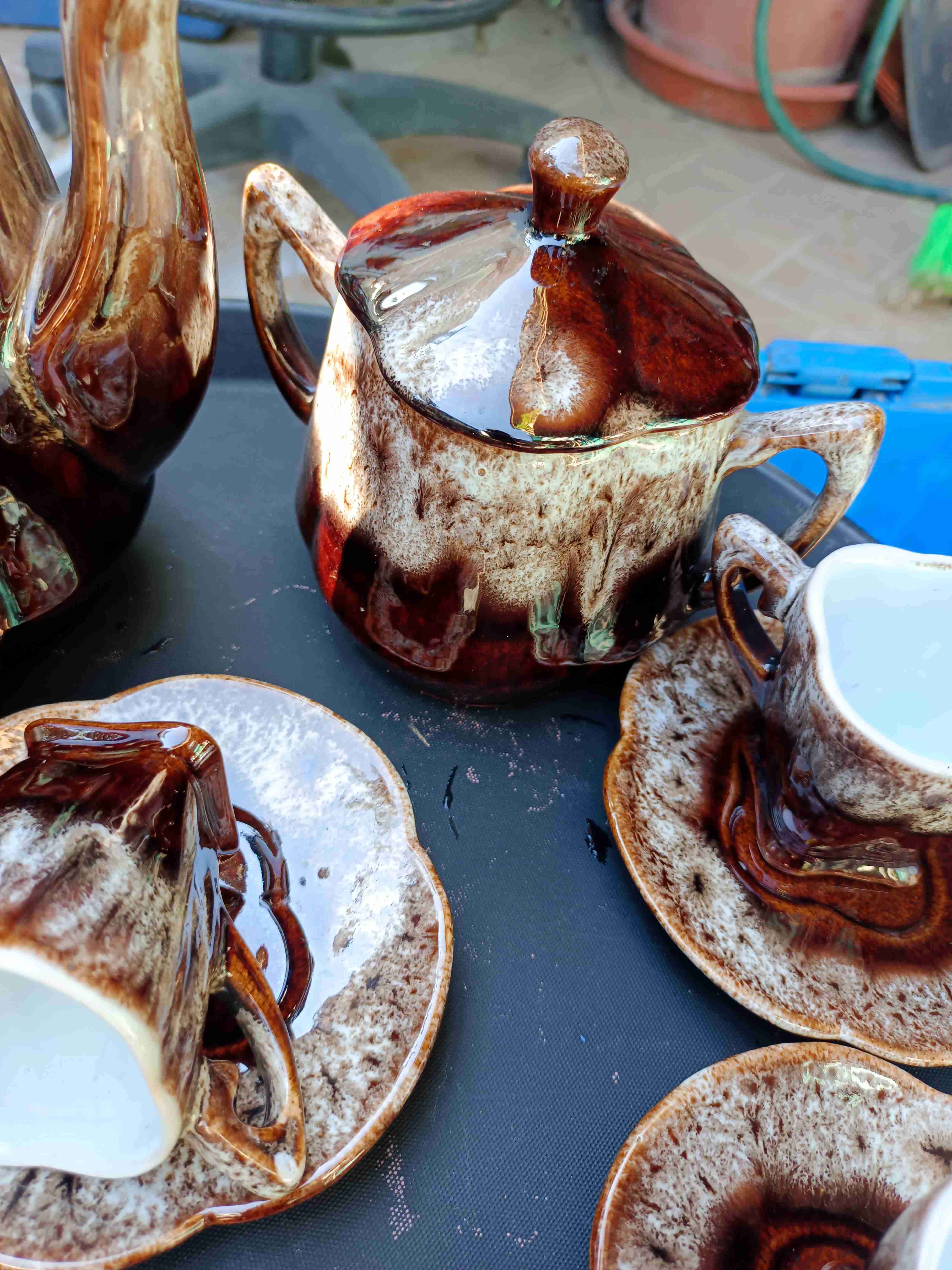 Juego de café de cerámica chorreada marrón - 5