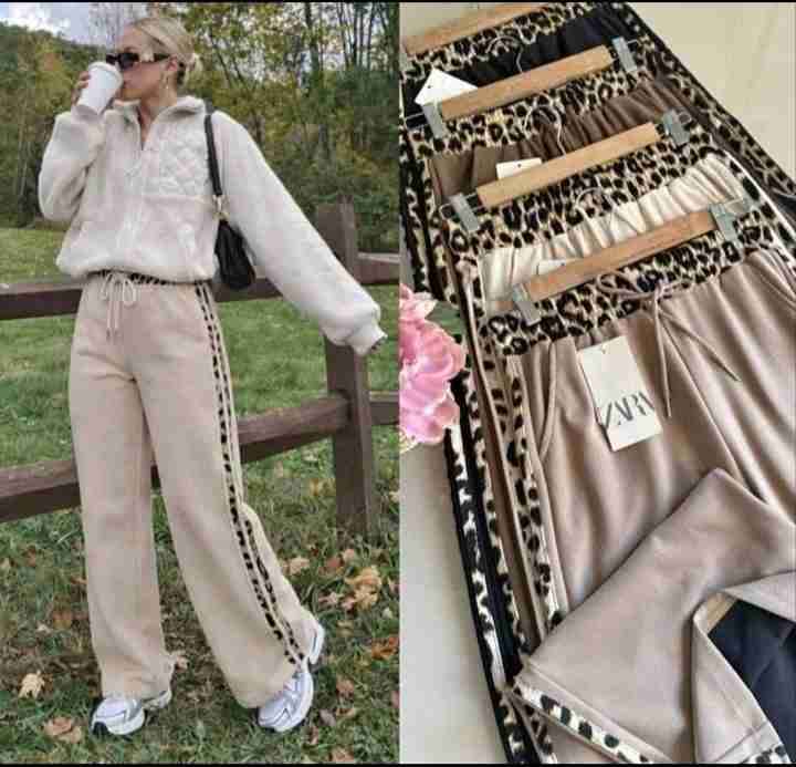 Joggers beige con detalle animal print