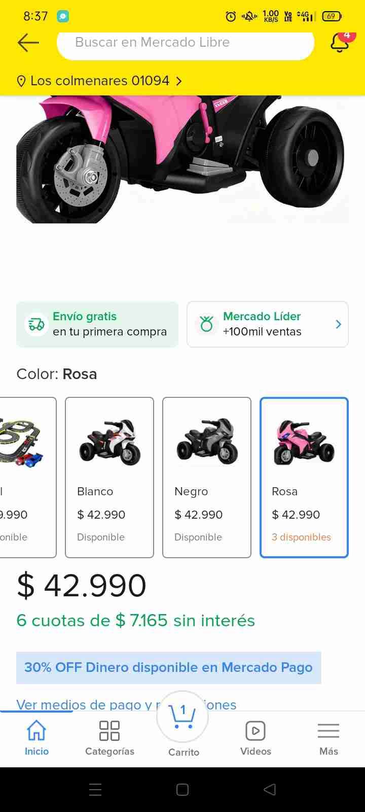 Moto eléctrica infantil rosada - miniatura 2