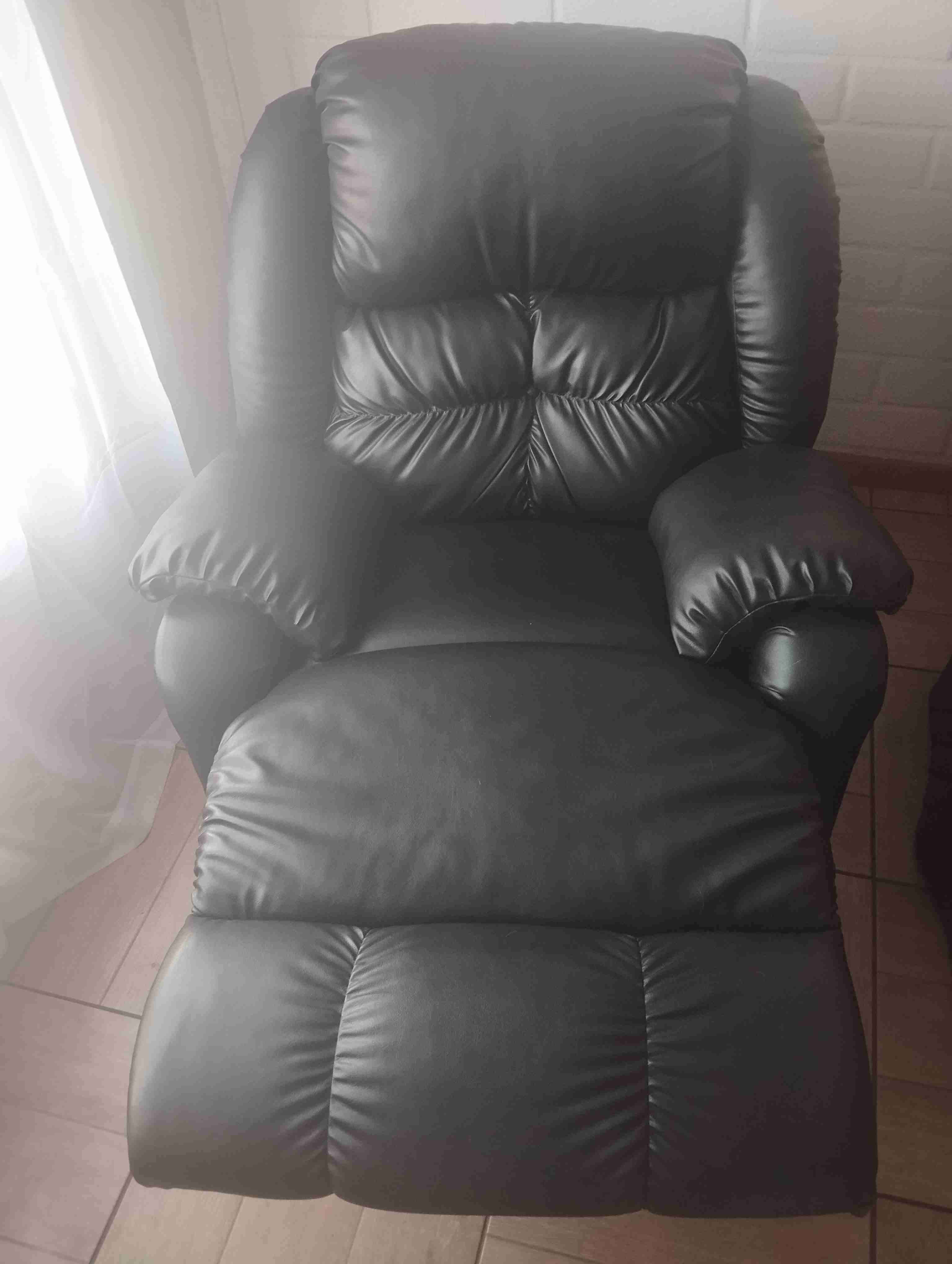 Sillón (Bergere)reclinable de ecocuero negro - miniatura 2