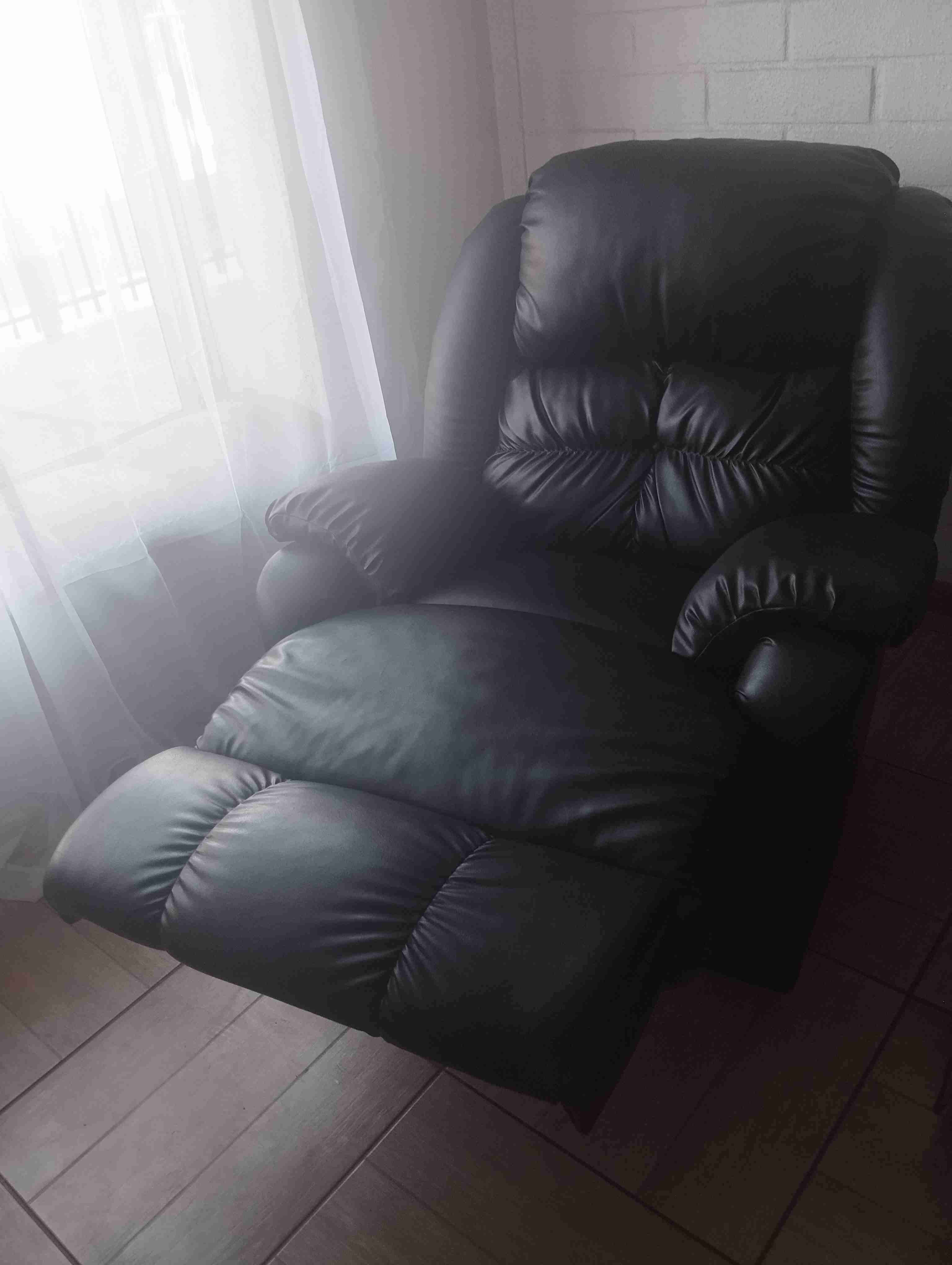 Sillón (Bergere)reclinable de ecocuero negro - miniatura 3