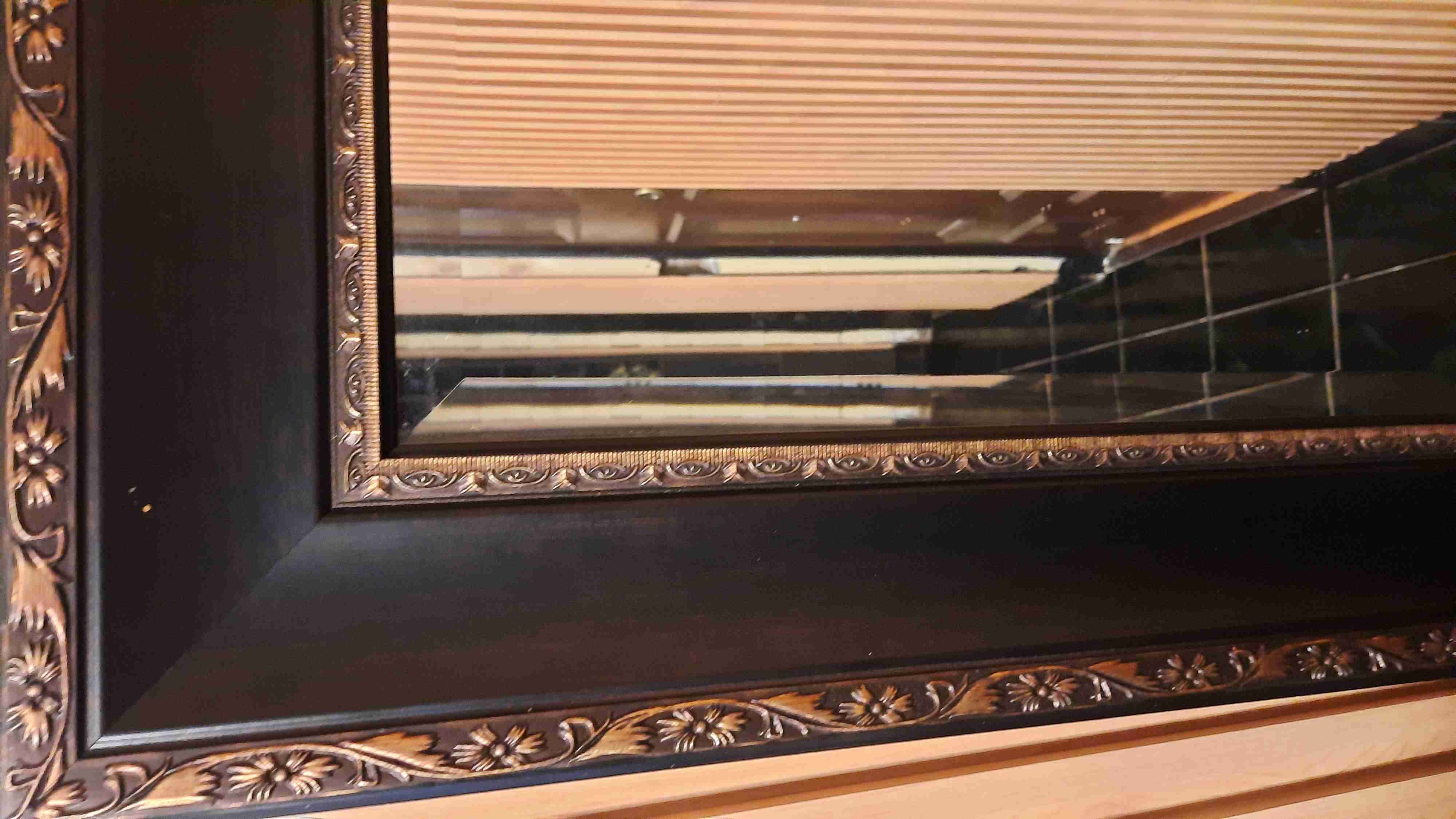 2 espejos viselados  con marco cafe, y dorado. - miniatura 2