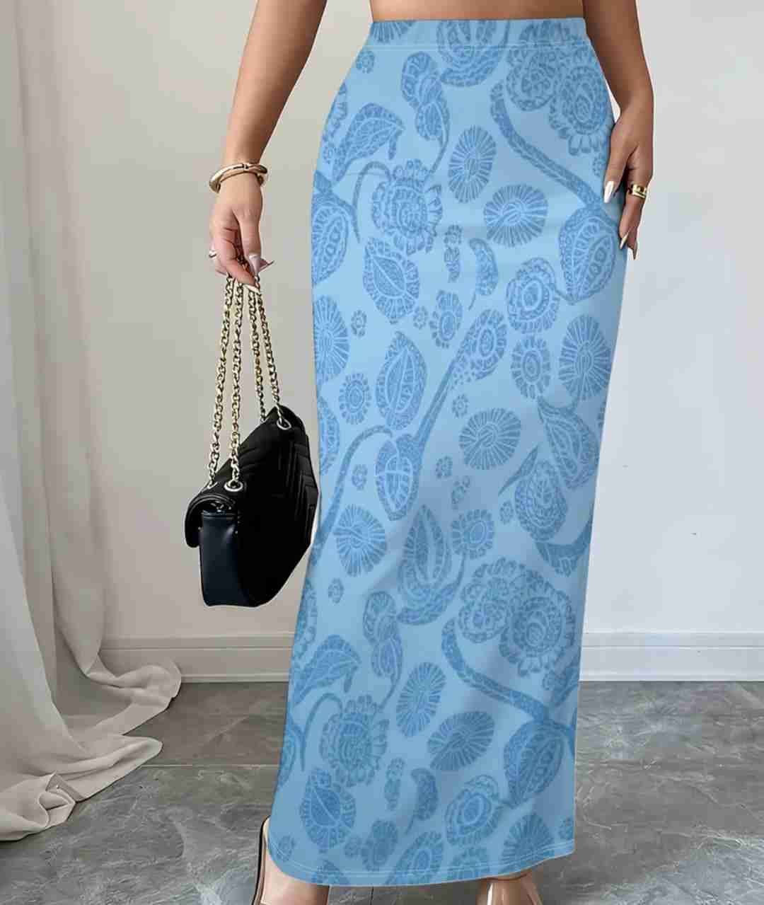 Falda larga celeste floral - miniatura 2