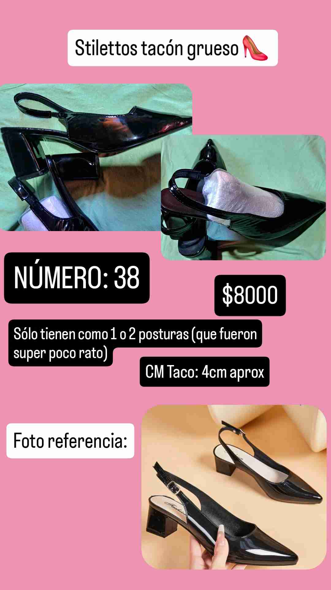 Zapatos de charol negro con tacón grueso - miniatura 2