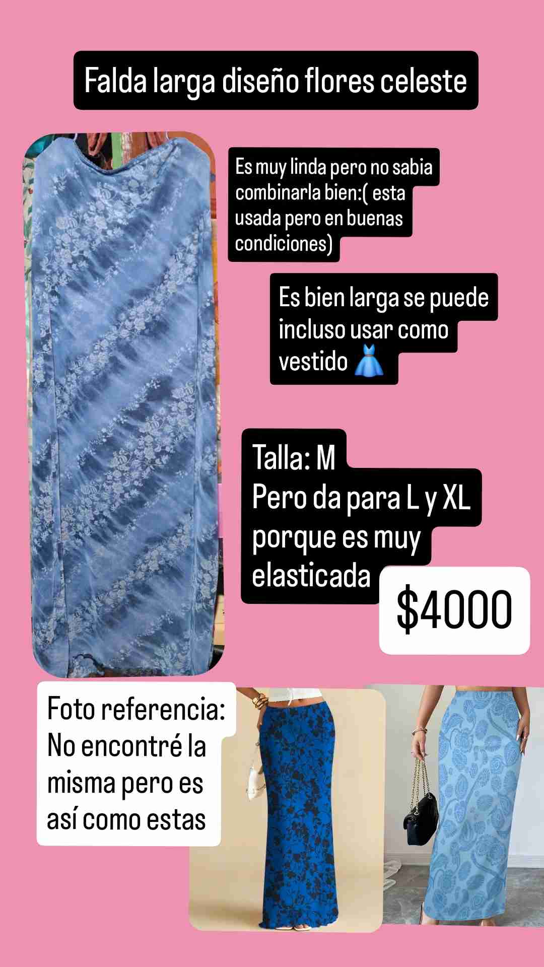 Falda larga celeste floral - miniatura 3