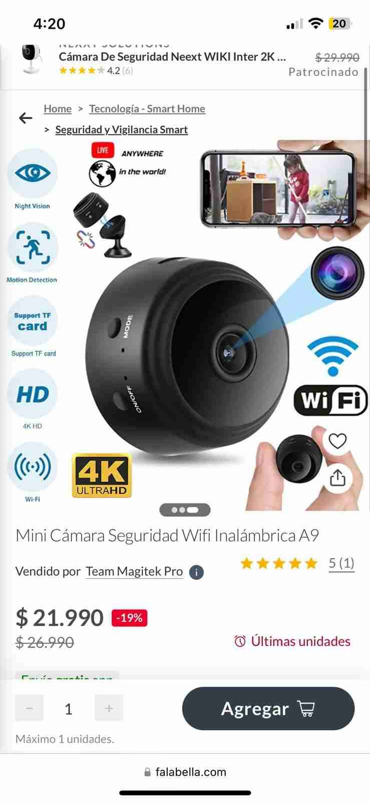 Cámara de seguridad WiFi A9