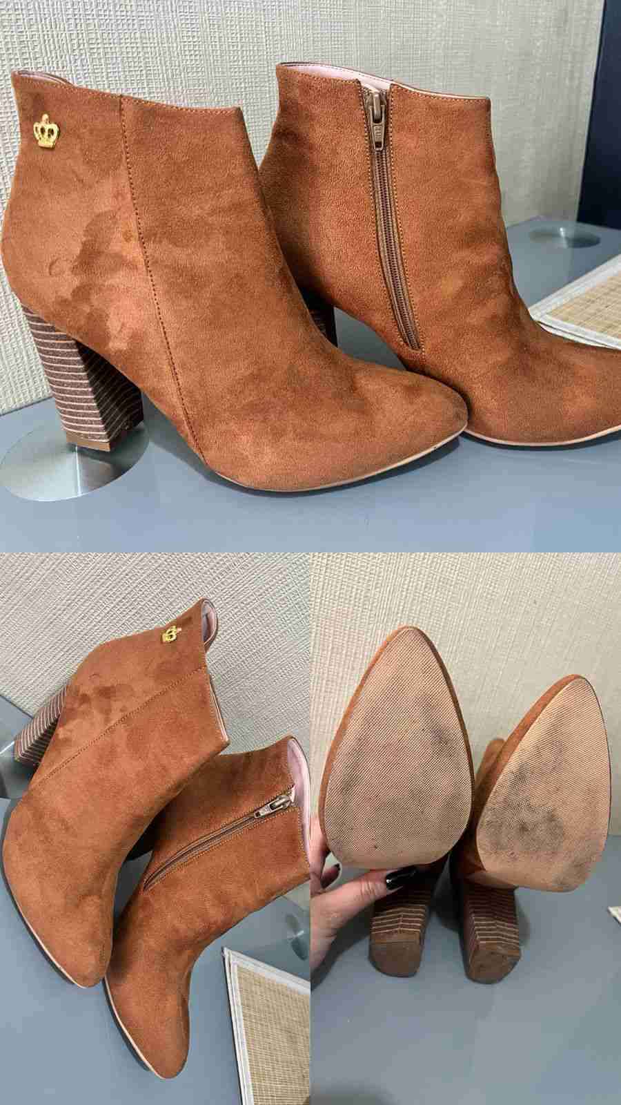 Botines marrones y negros con tacón grueso. l