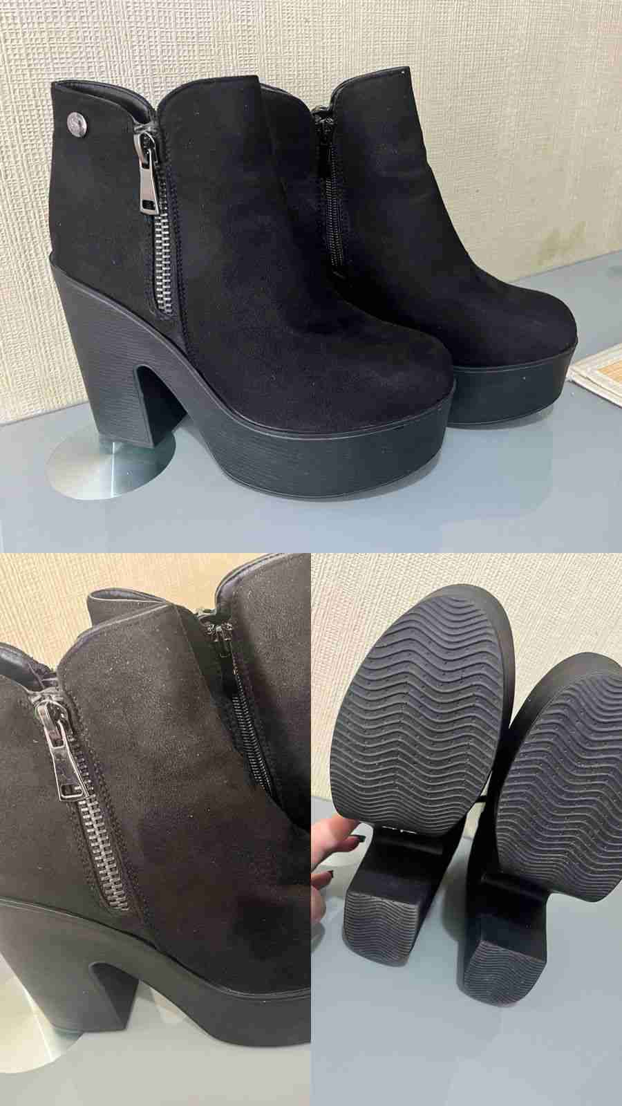 Botines marrones y negros con tacón grueso. l - miniatura 3