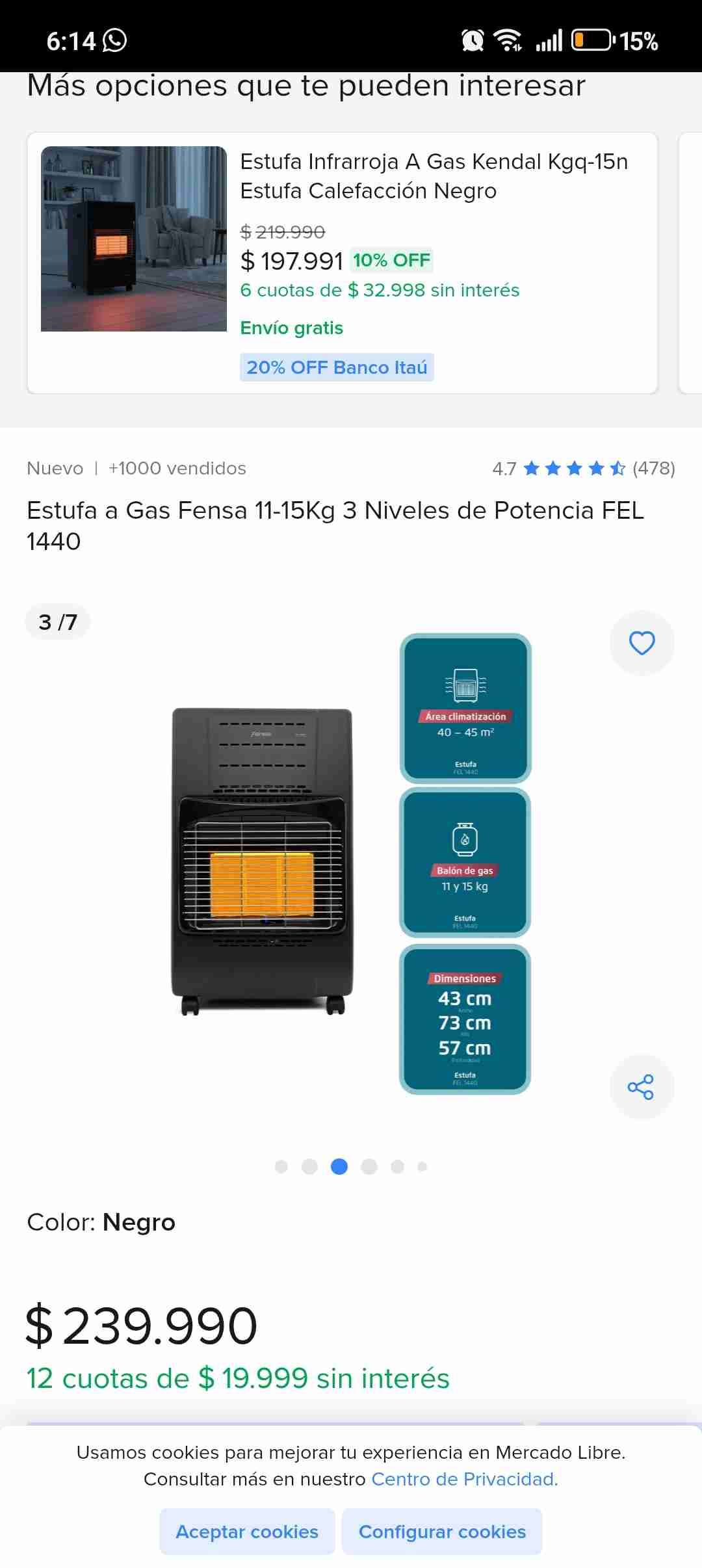 Estufa a gas negra Fensa