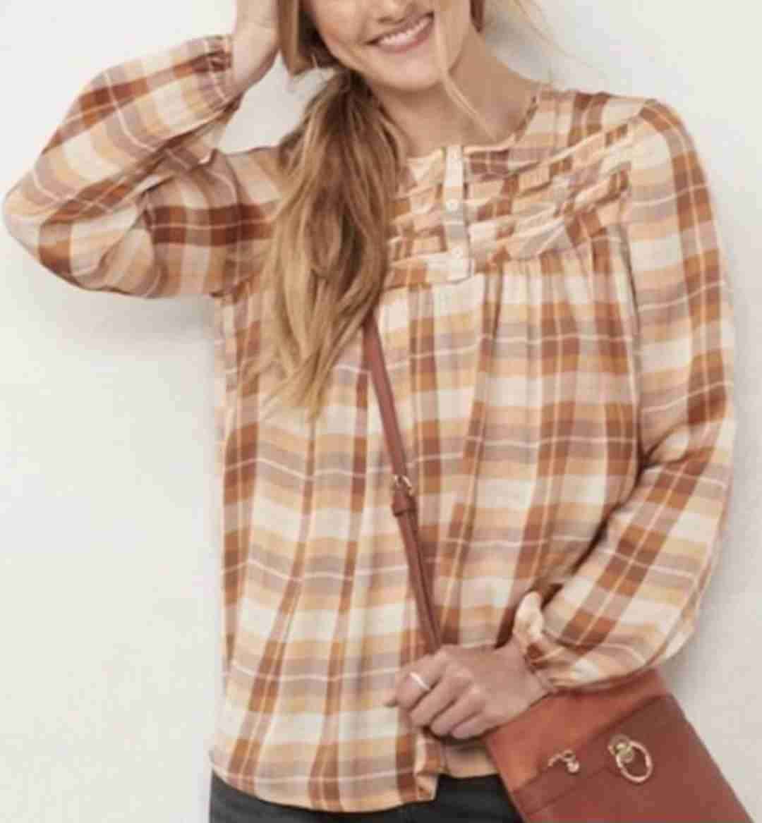 Blusa LC Lauren Conrad, XL cuadrillé tonos tierra
