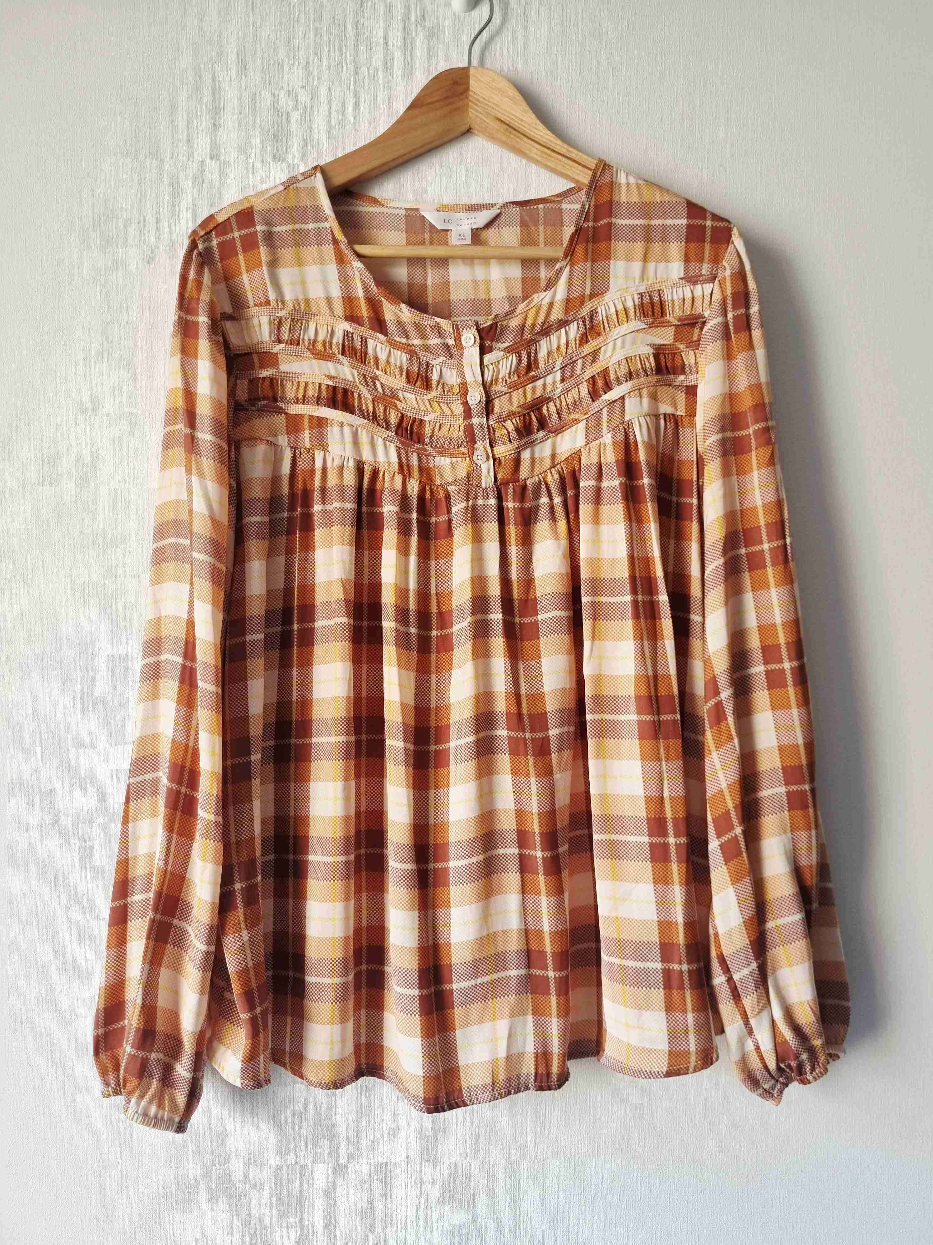 Blusa LC Lauren Conrad, XL cuadrillé tonos tierra - miniatura 2