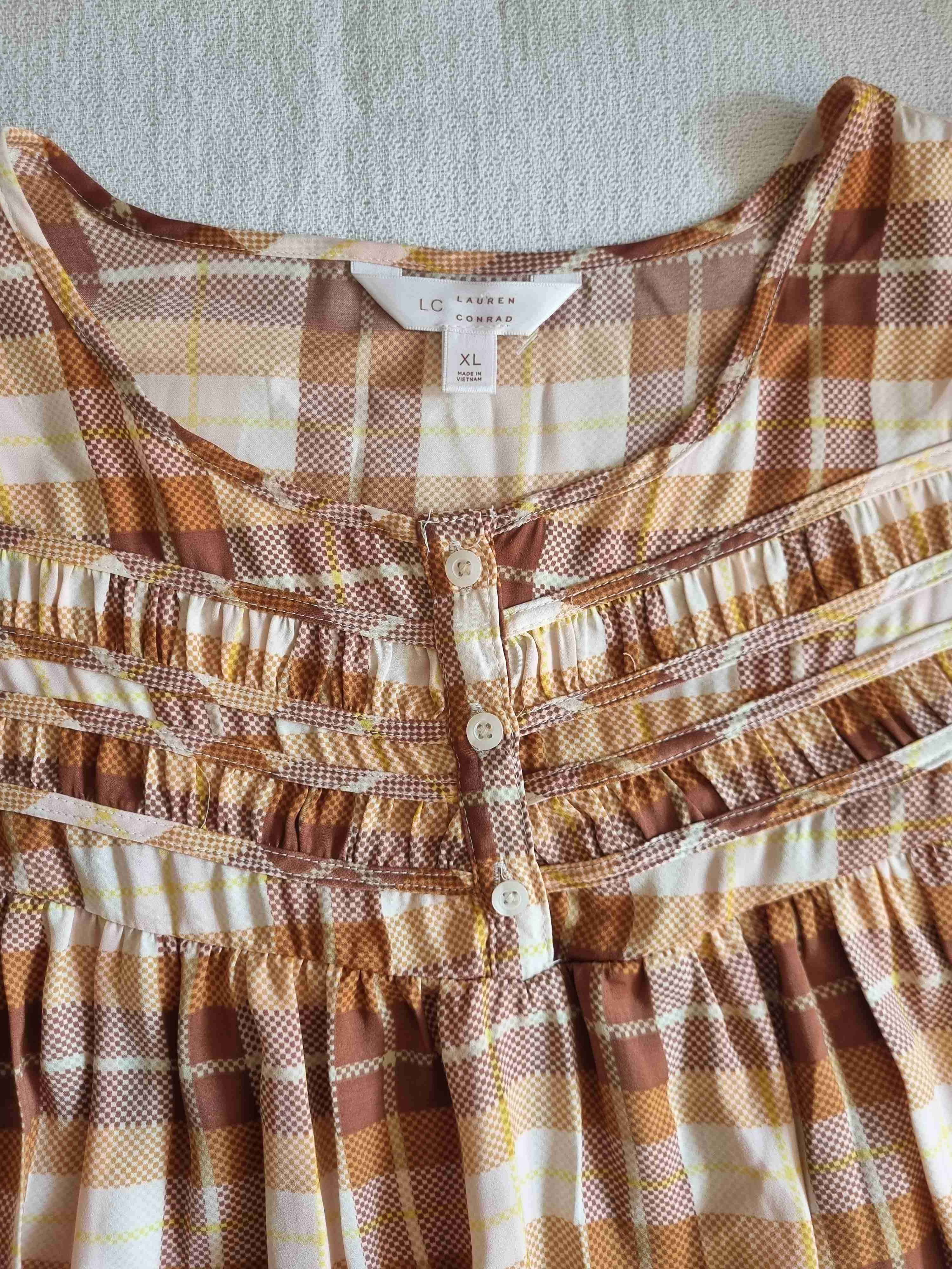 Blusa LC Lauren Conrad, XL cuadrillé tonos tierra - miniatura 3