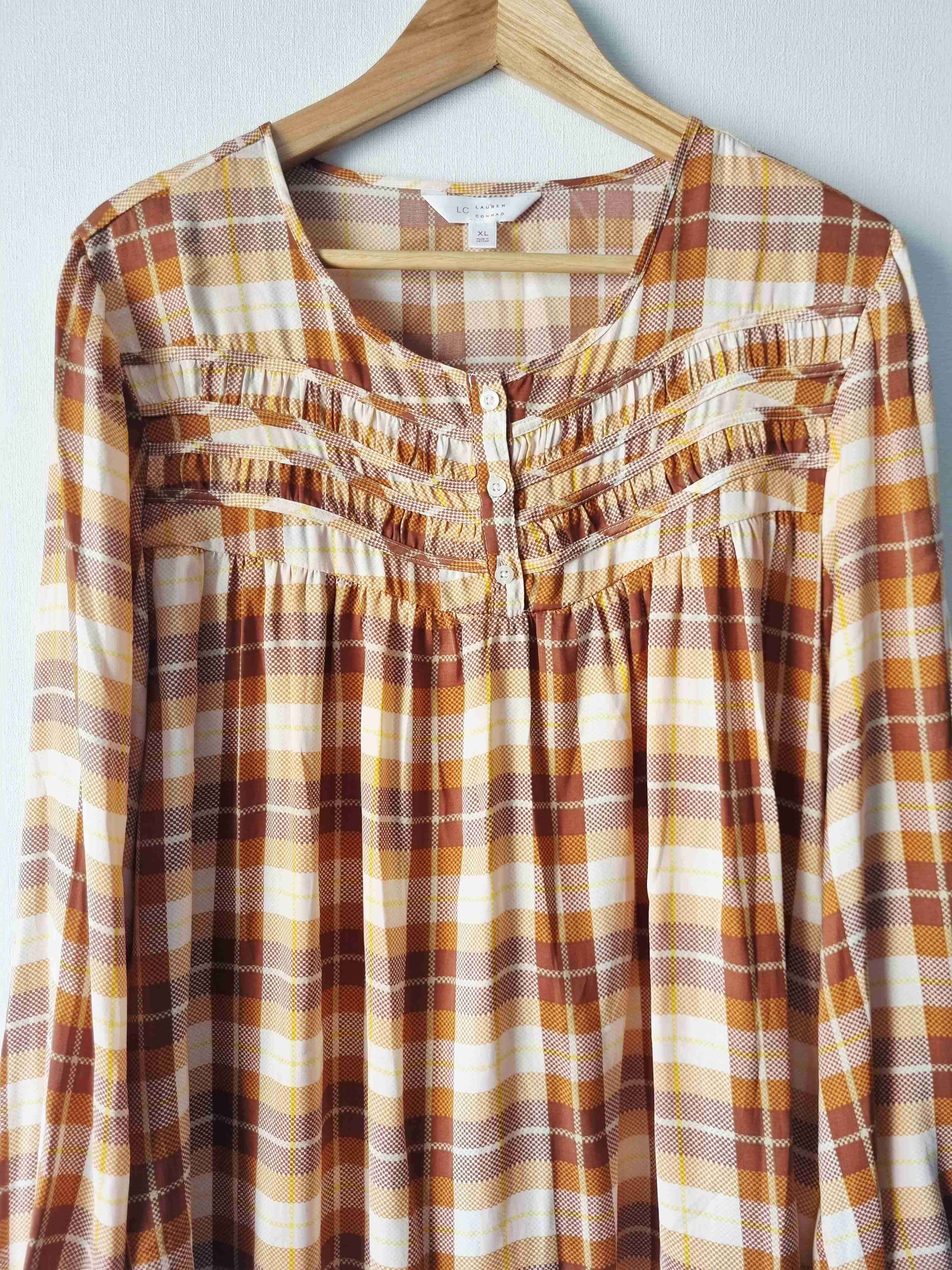 Blusa LC Lauren Conrad, XL cuadrillé tonos tierra - miniatura 5