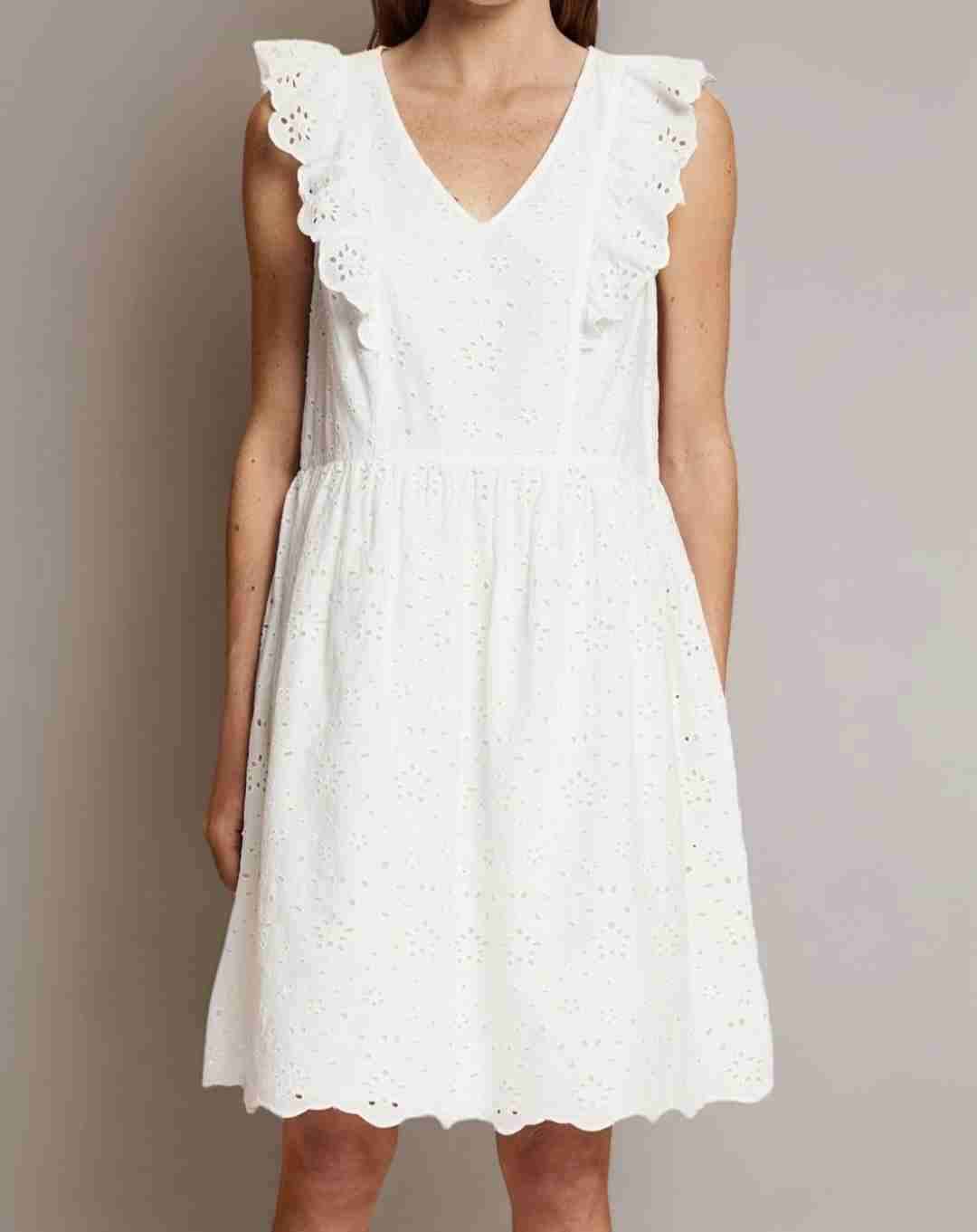 Vestido Esprit, 100%algodón blanco con encaje.
