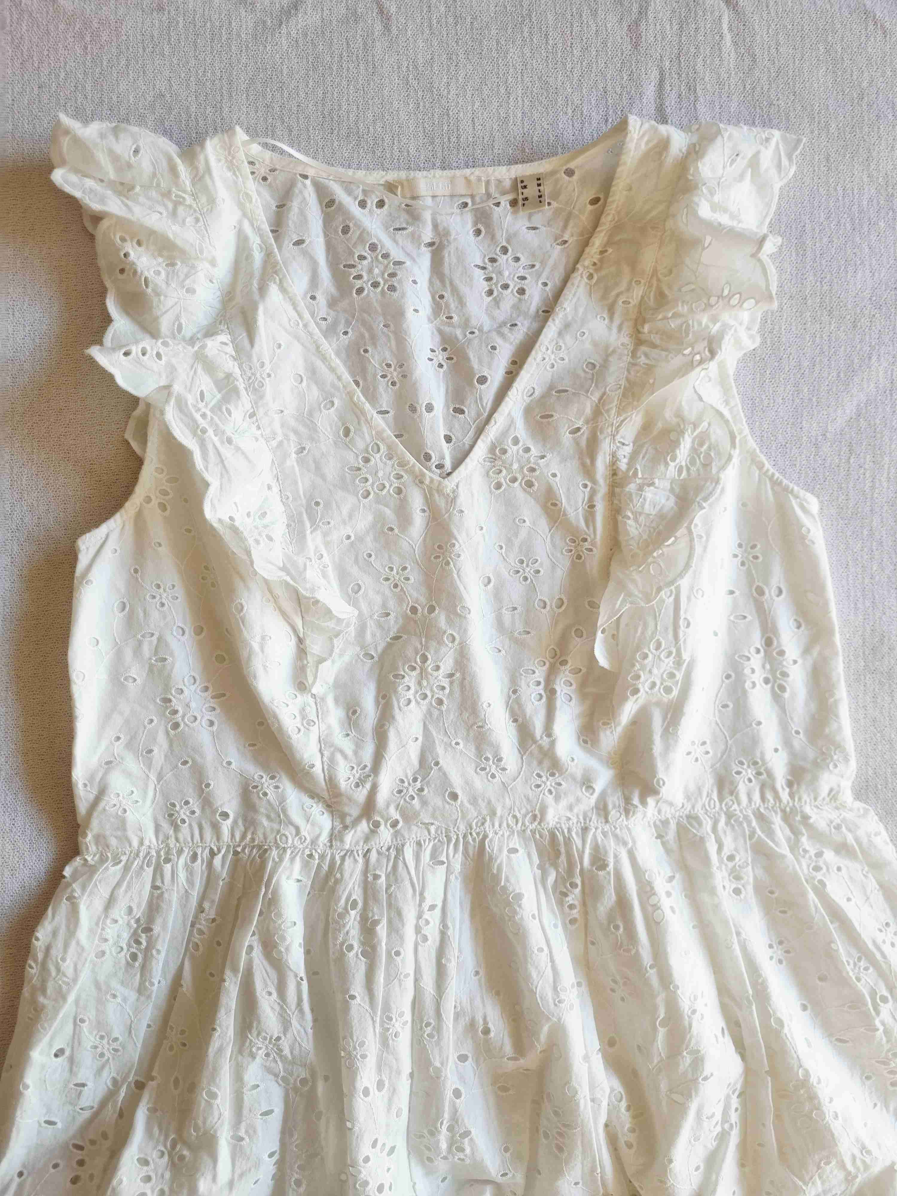 Vestido Esprit, 100%algodón blanco con encaje. - miniatura 2