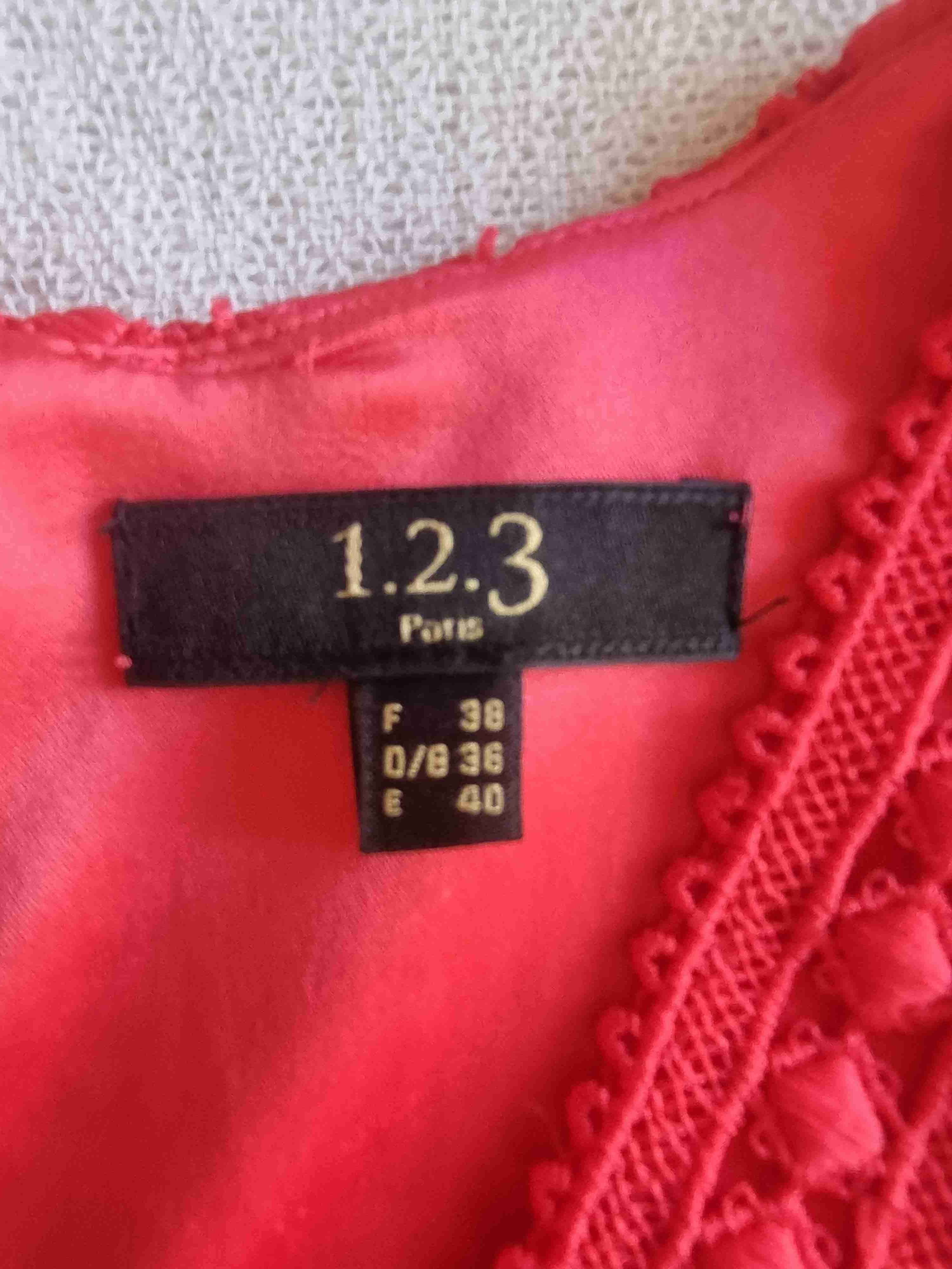 Vestido marca Maison 123 rojo encaje, talla M. - miniatura 6