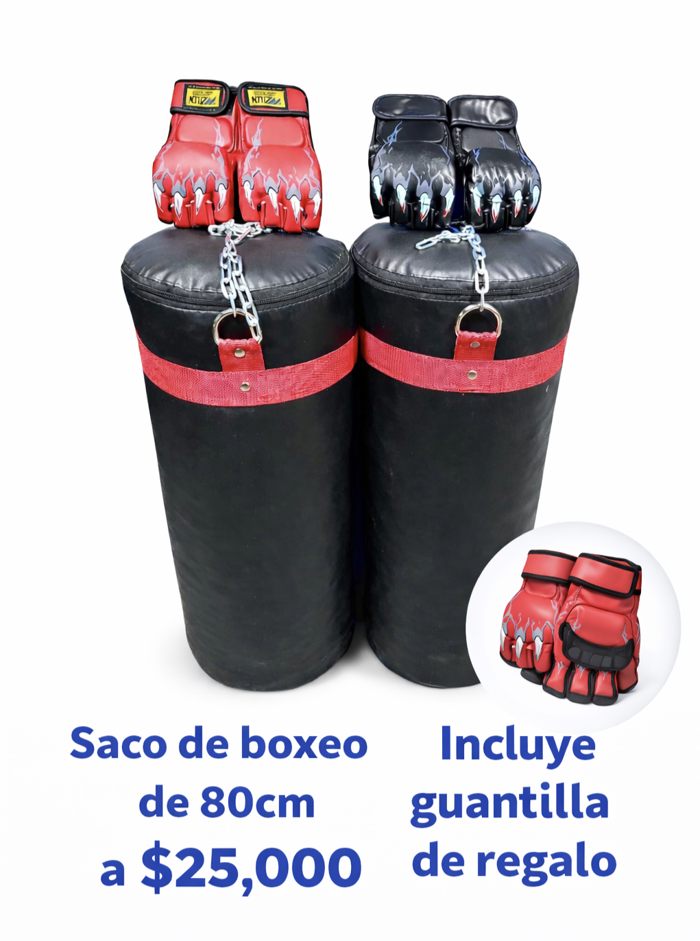 Saco de boxeo 80cm con guantes