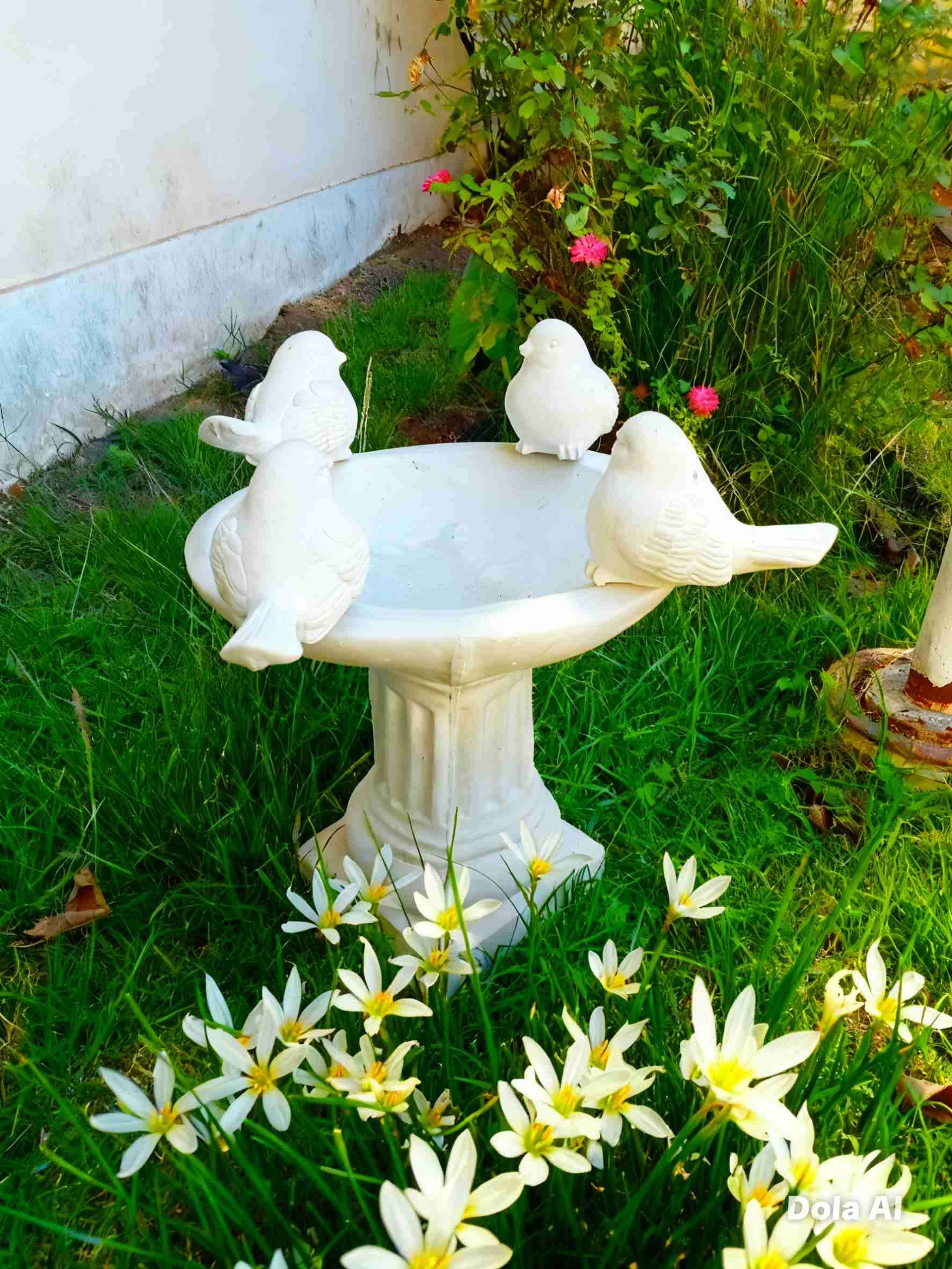 Fuente de jardín con pajaritos