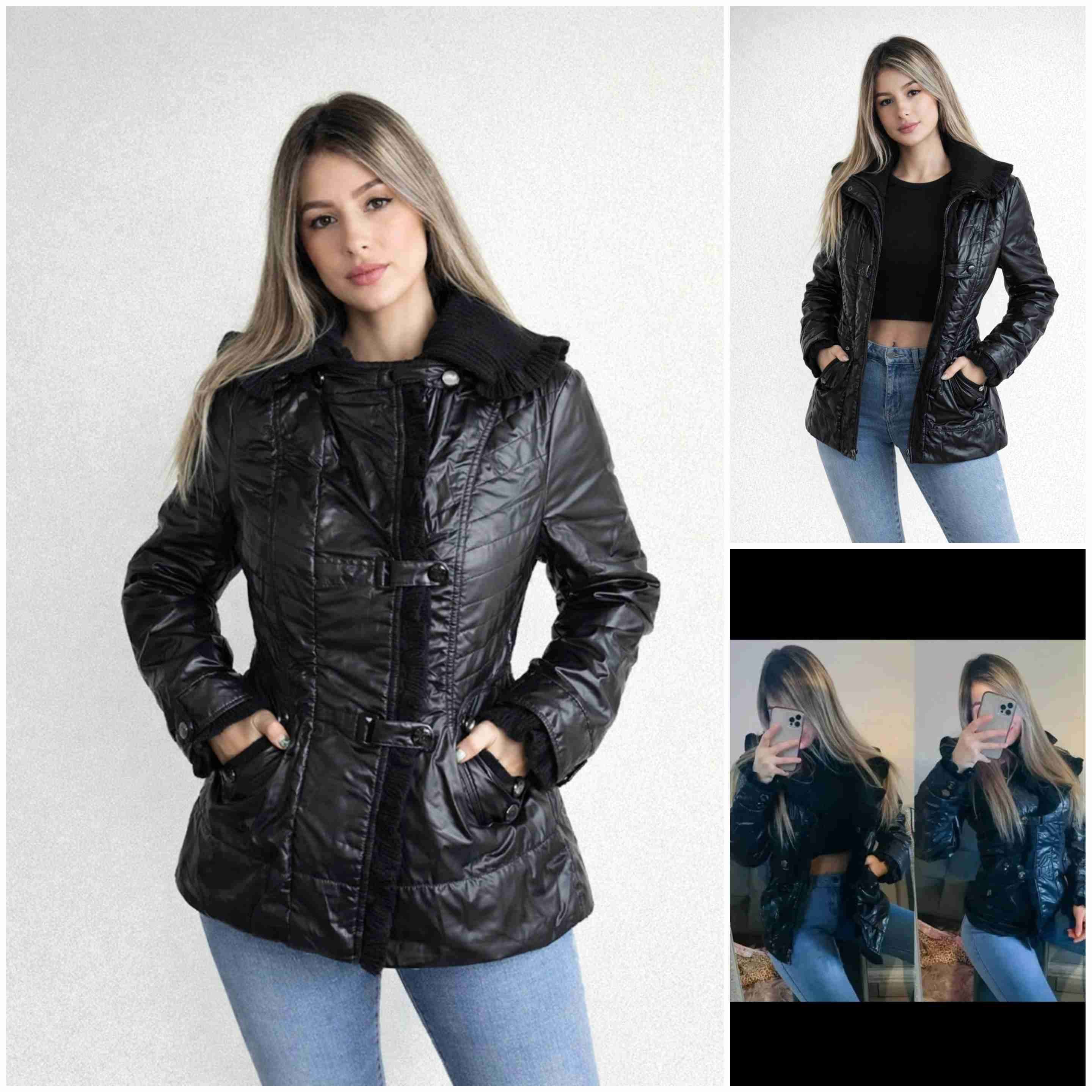 Chaqueta negra acolchada mujer