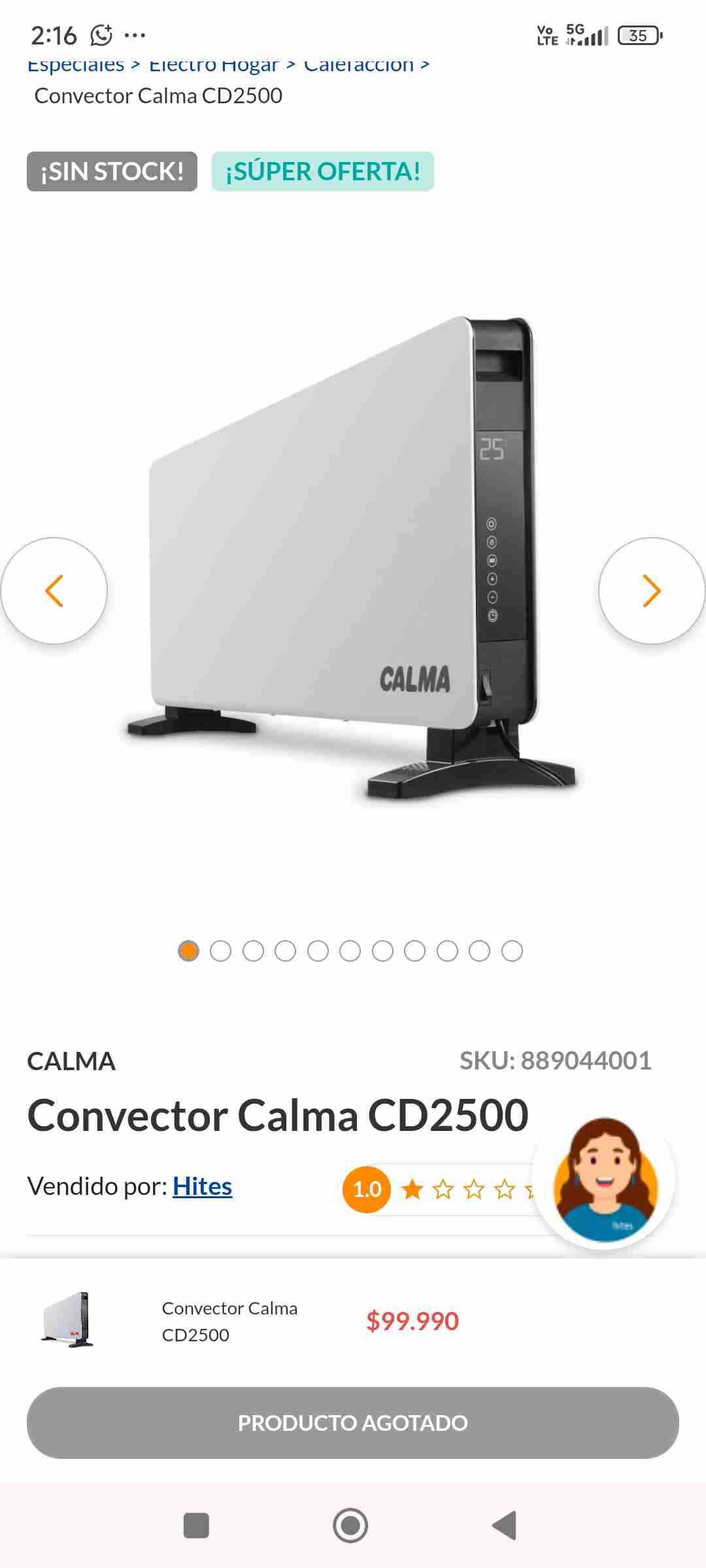 Calefactor Convector Calma CD2500