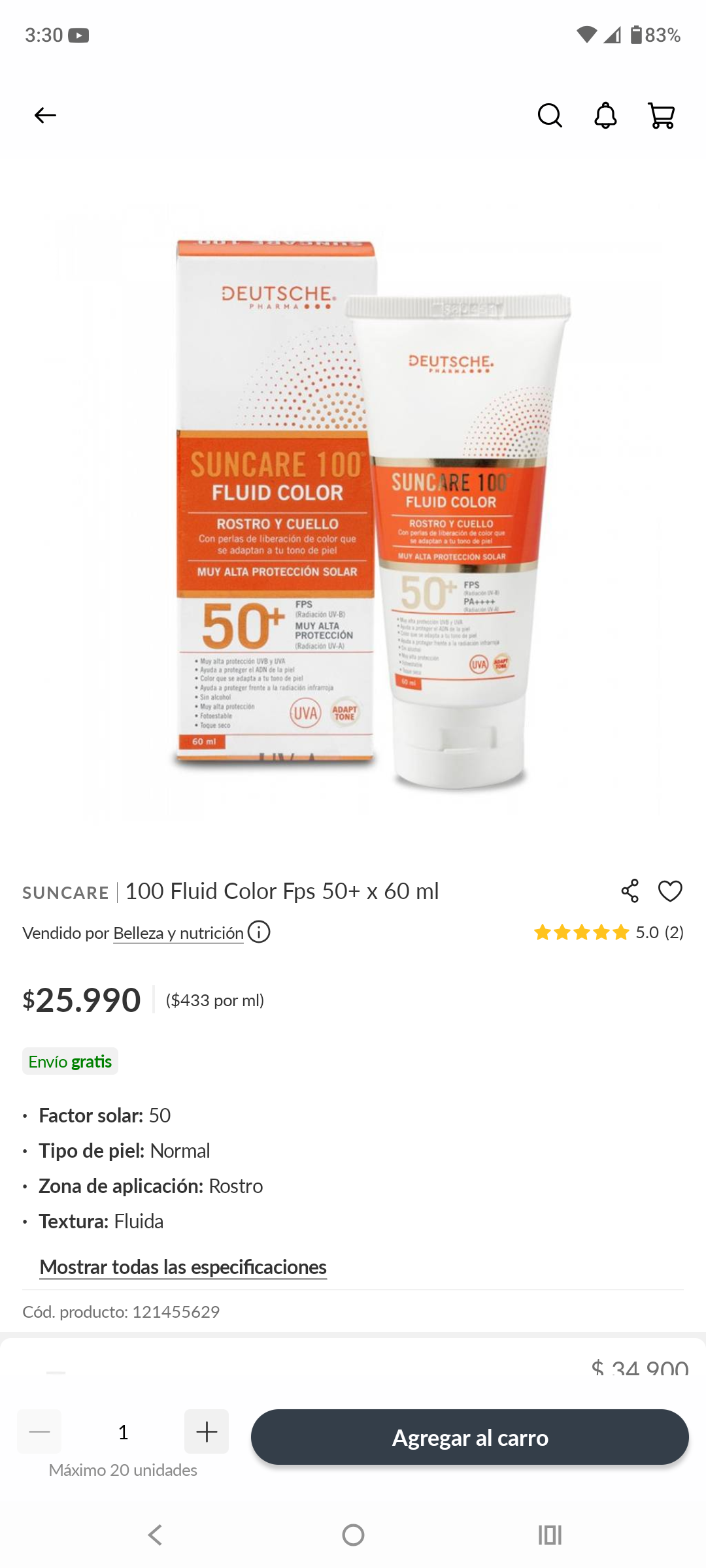 Protector solar Suncare 100+ 50ml - miniatura 3