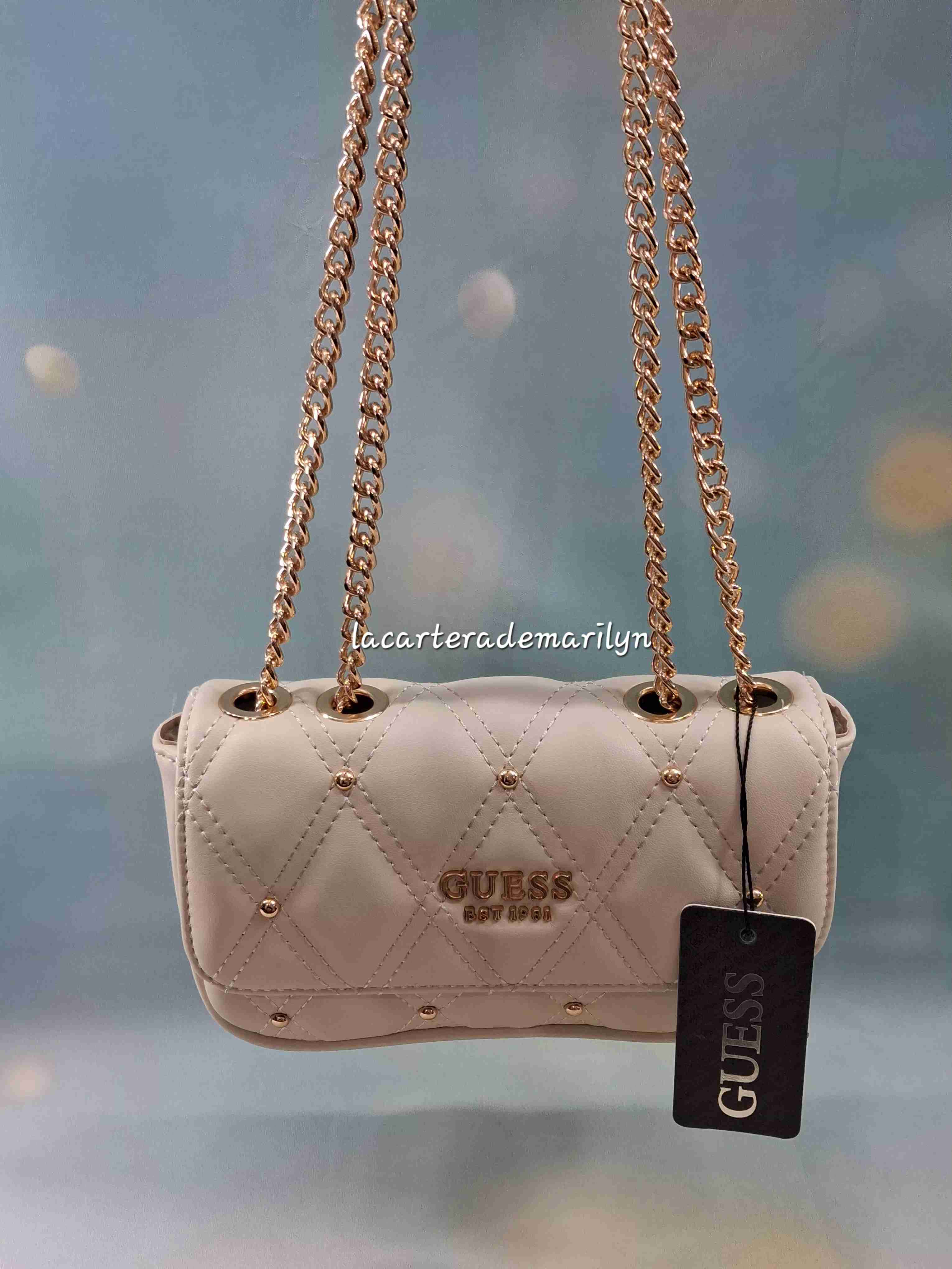 Cartera crossbody beige Guess con cadena - miniatura 4