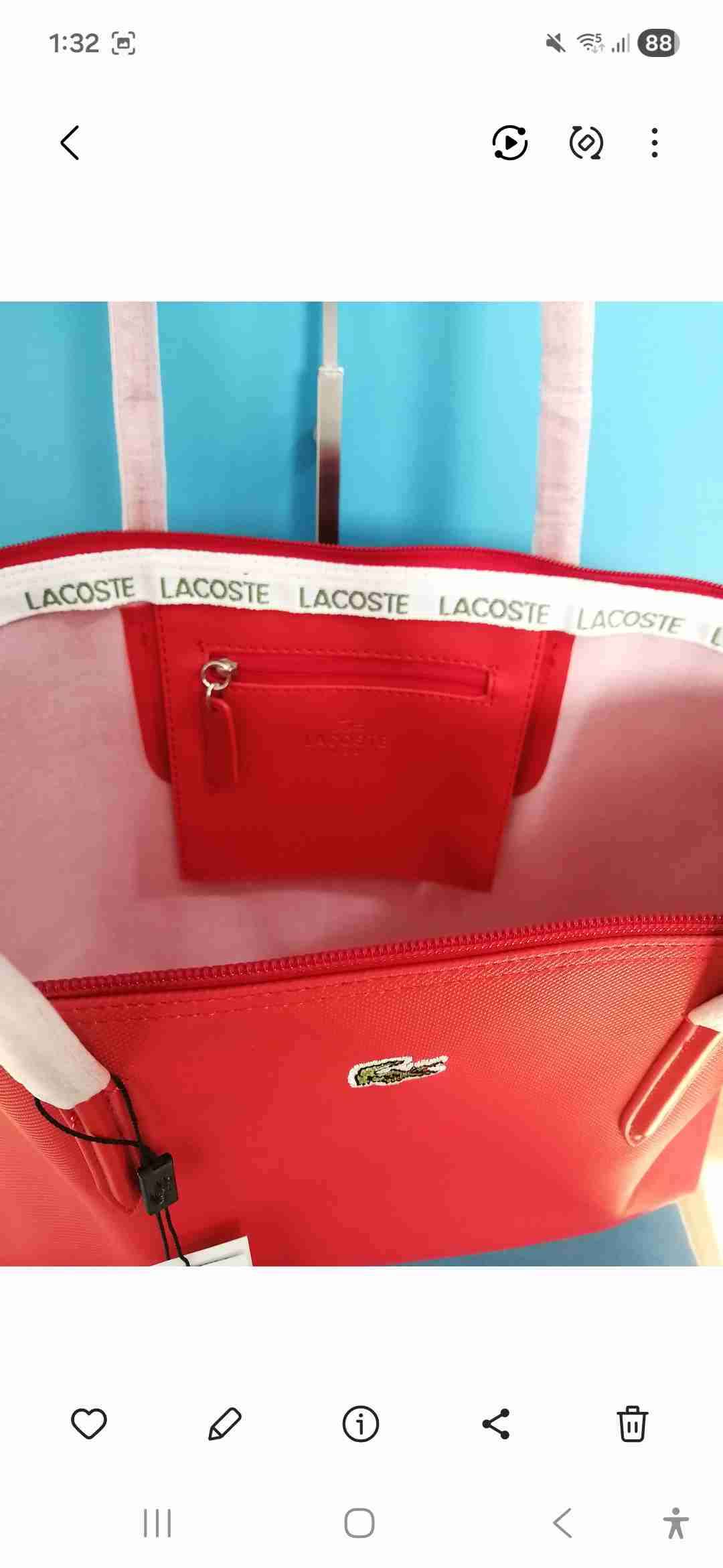Bolso totebag rojo Lacoste nuevo - miniatura 3