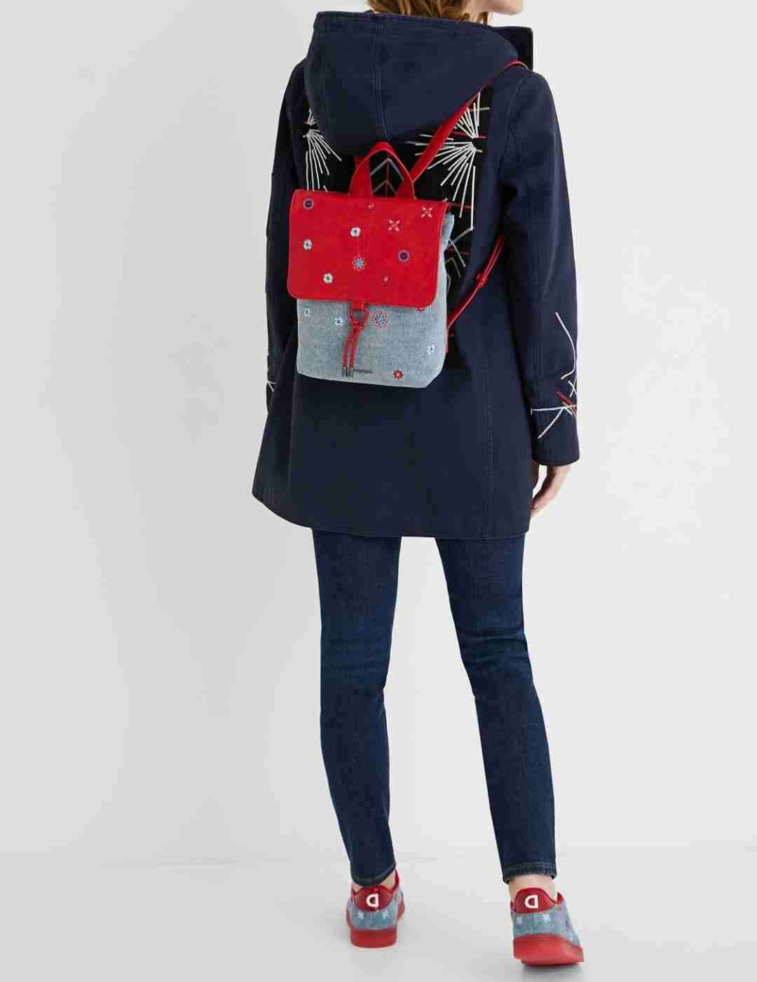 Mochila Desigual jeans bordada roja y azul - miniatura 2