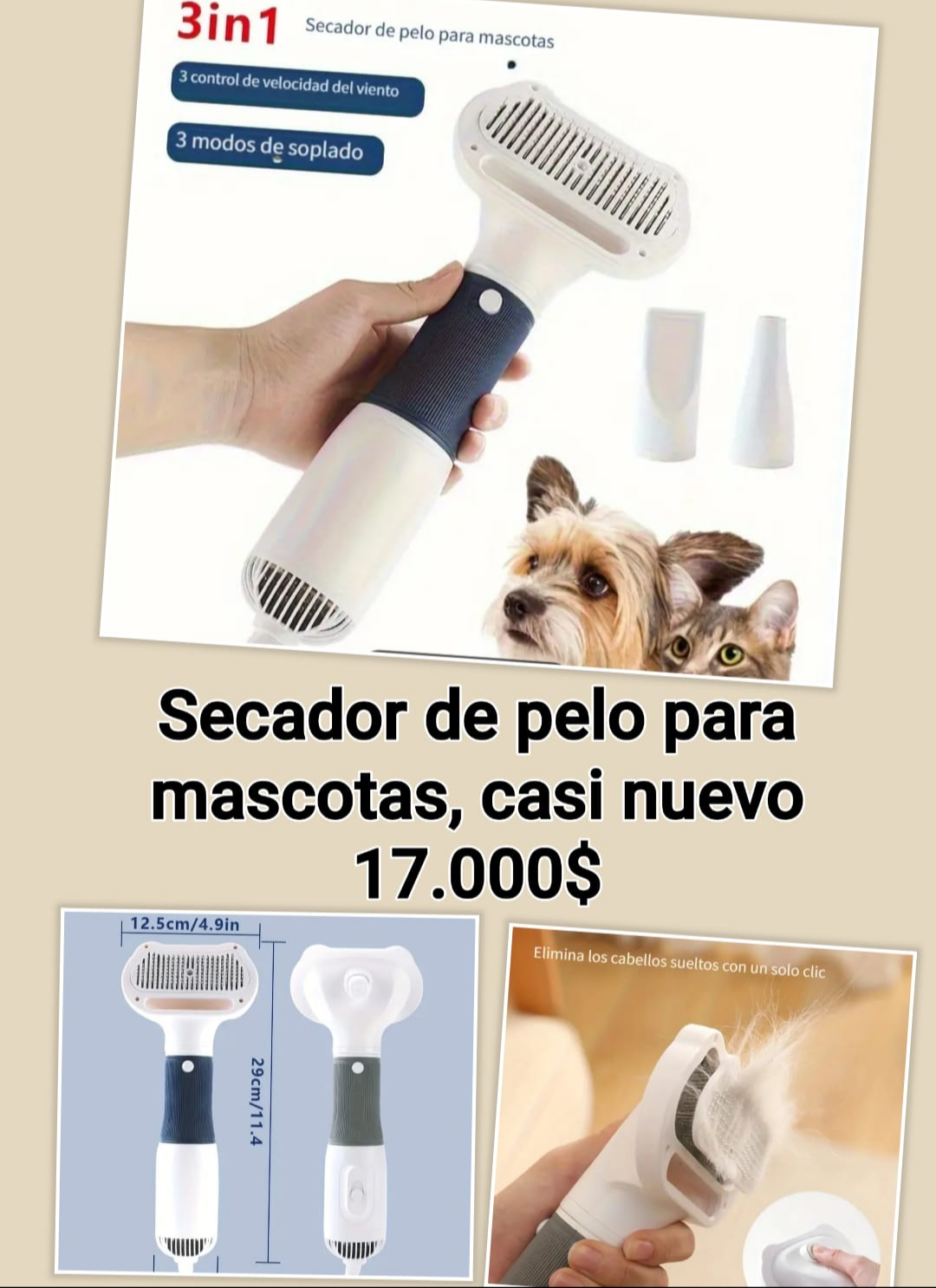 Secador de pelo para mascotas 3 en 1