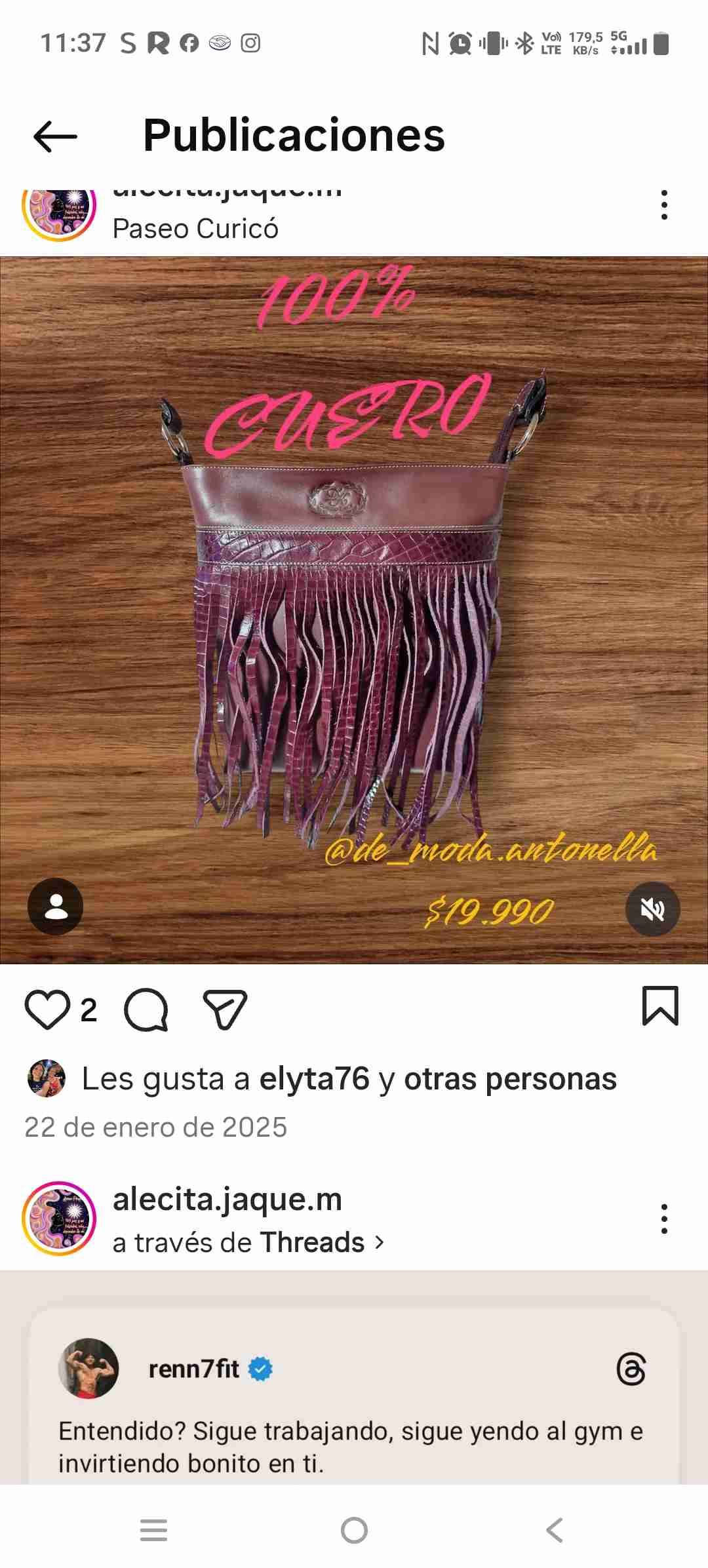 Cartera cuero con flecos morada