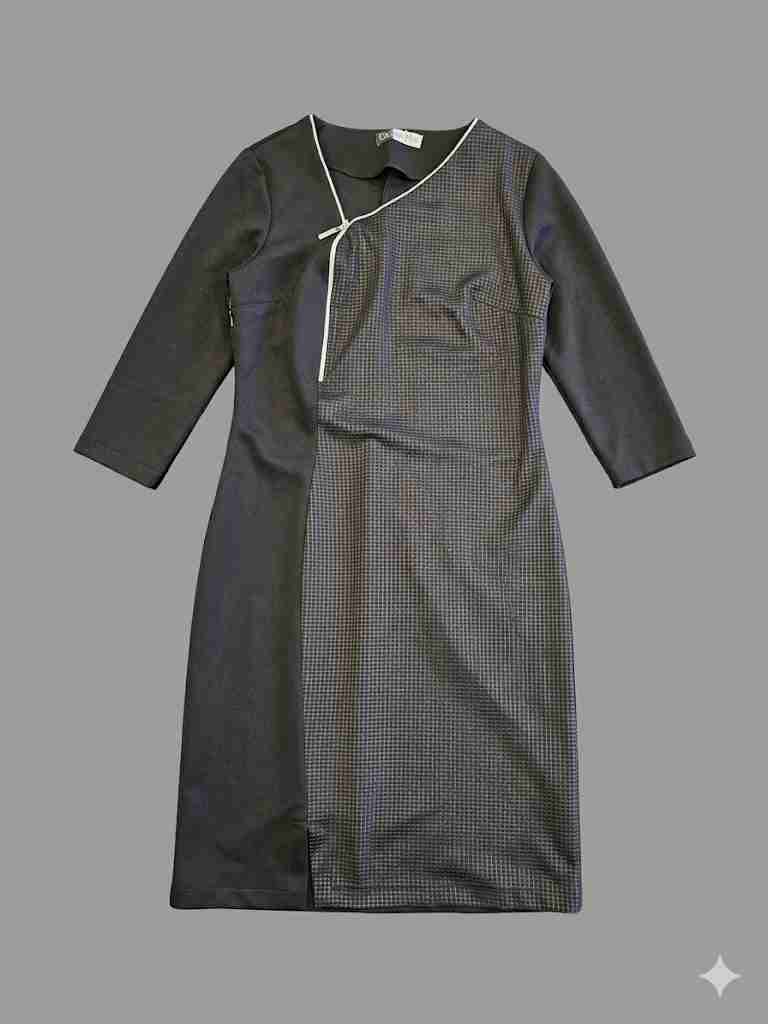 Vestido negro formal con diseño a cuadros