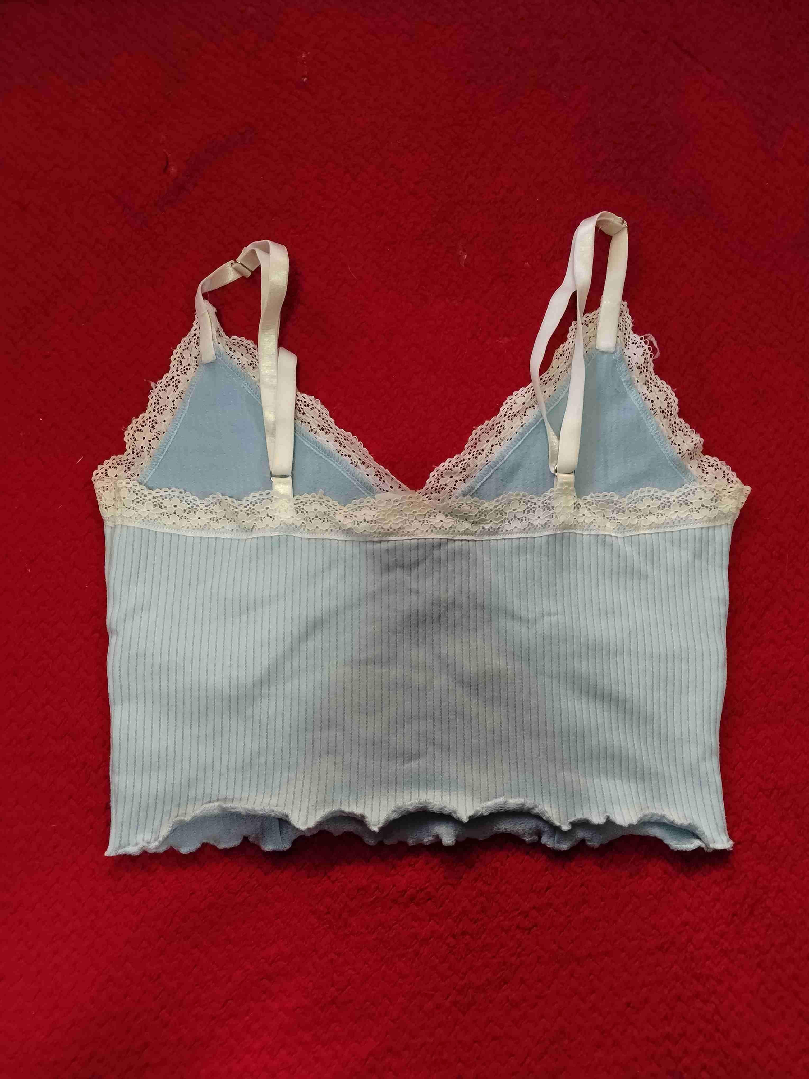 Crop top celeste con encaje - 2