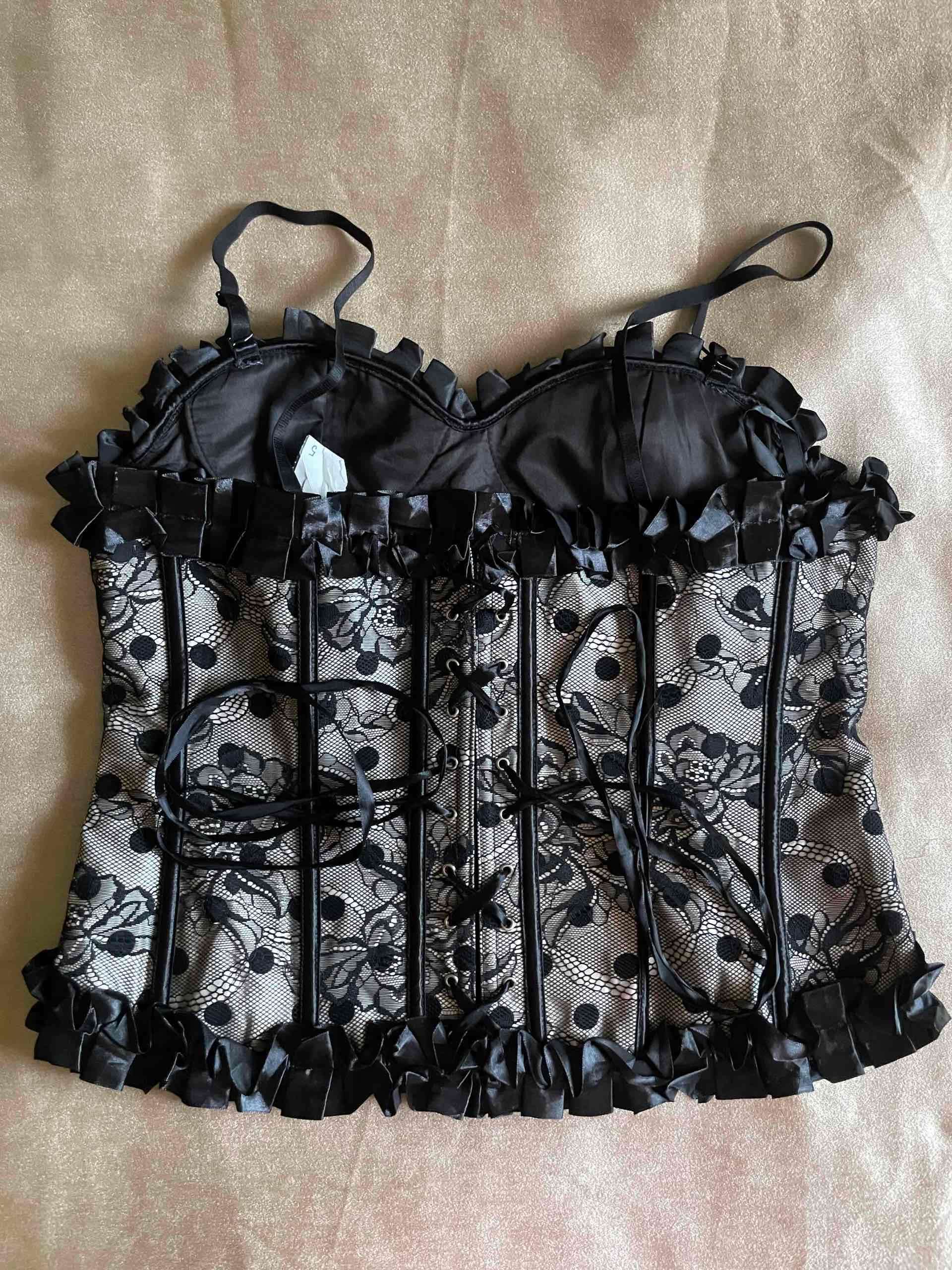 Corset negro con encaje y lunares - miniatura 2