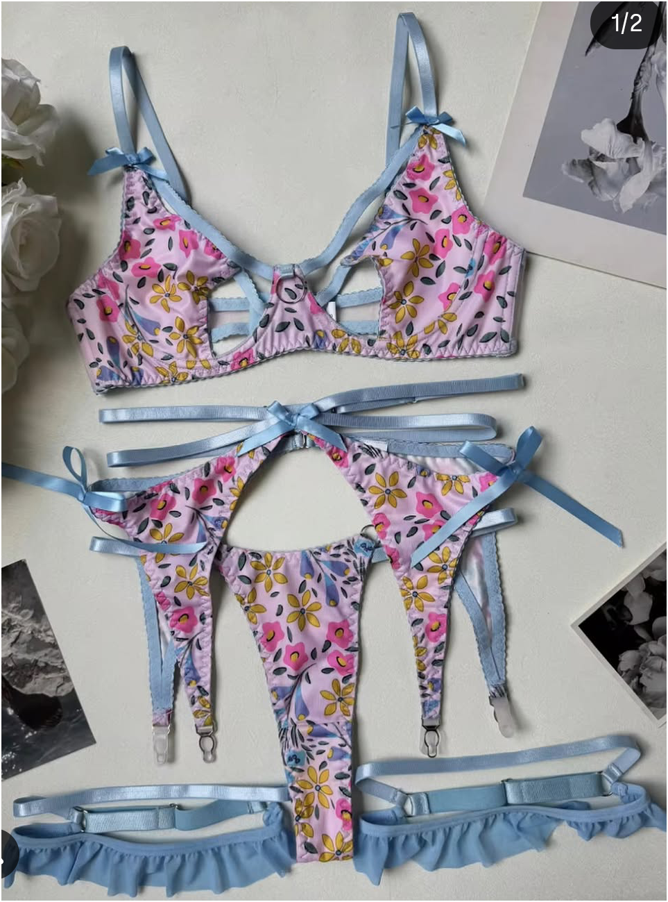 Conjunto lencería floral talla L