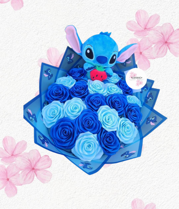 Ramo de 50 rosas de jabon y peluche sticht