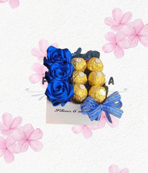 Caja de regalos con rosas y chocolates