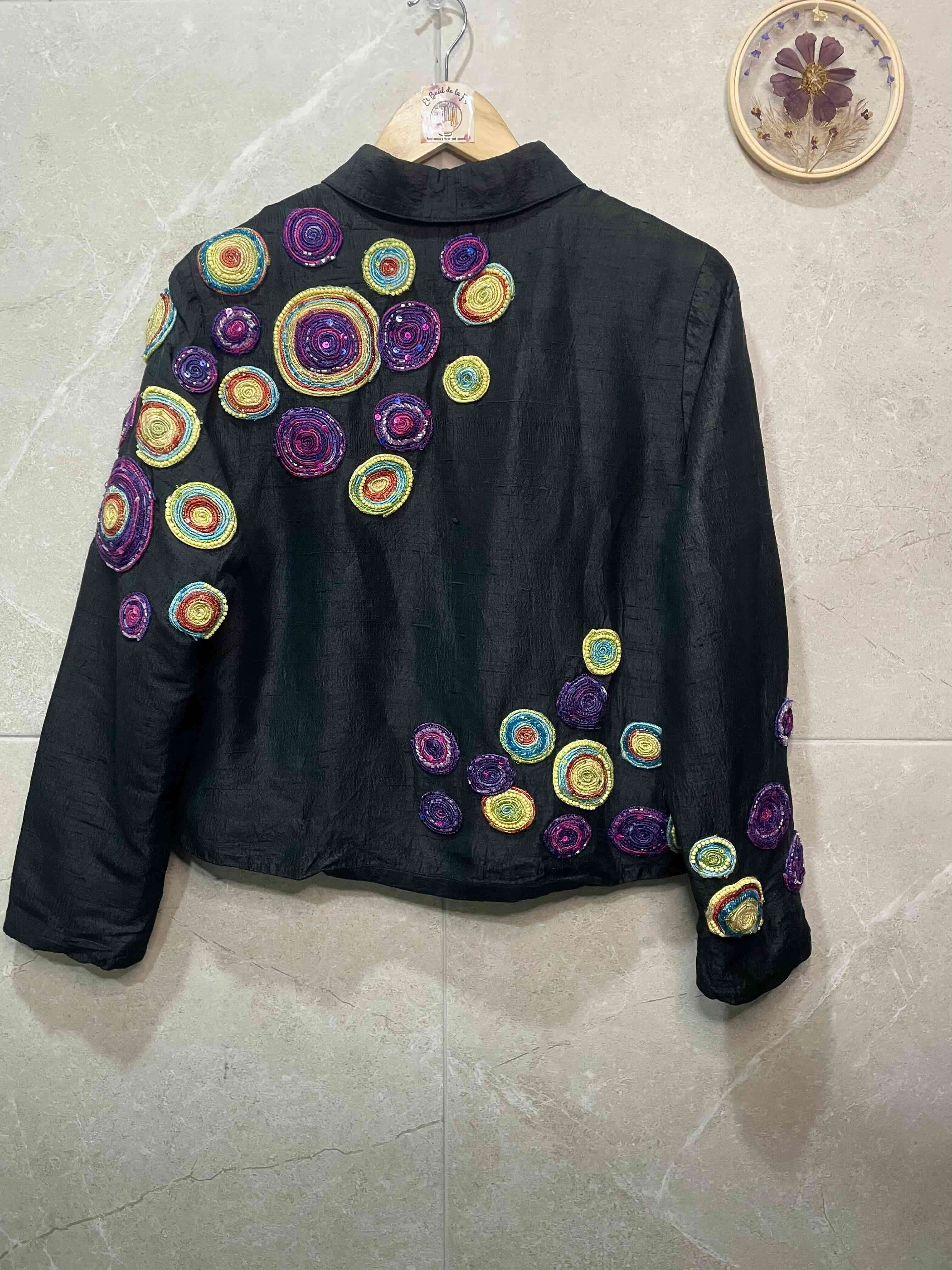 Chaqueta bordada negro multicolor - 4