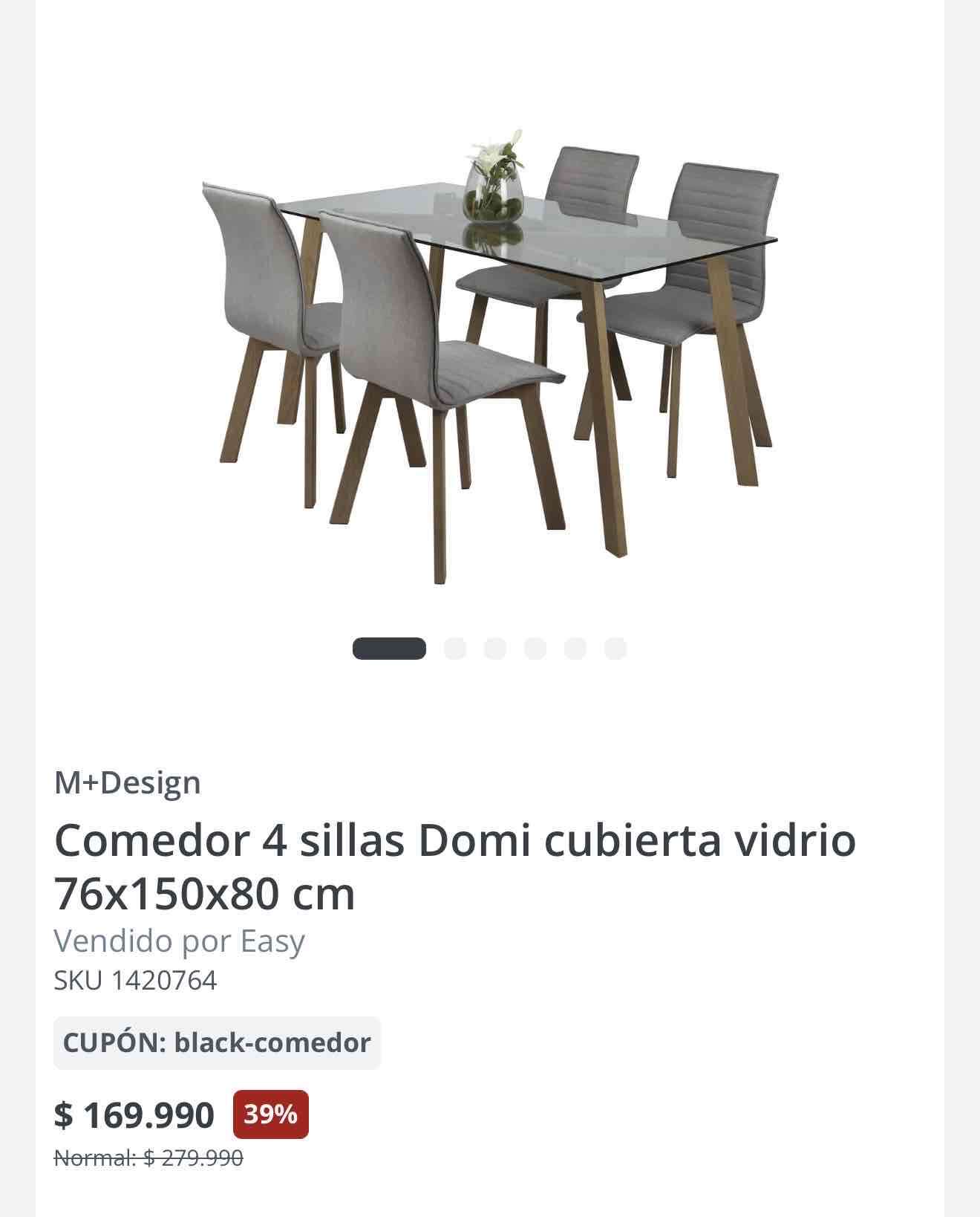 Comedor 4 sillas Domi vidrio